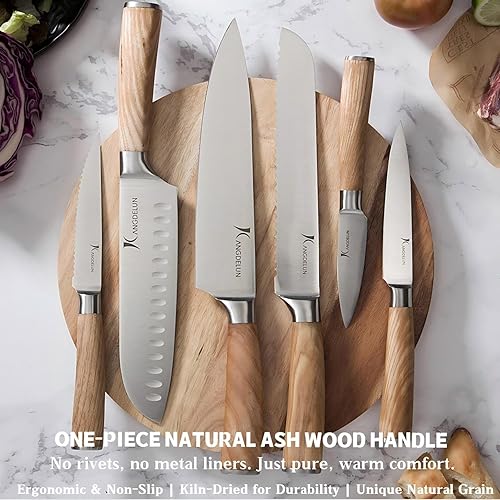 Miniatura 4 de Ultra Sharp - Juego de cuchillos de cocina de 15 piezas, cuchillas de acero inoxidable de alto carbono, asas de madera natural torreficada, diseño