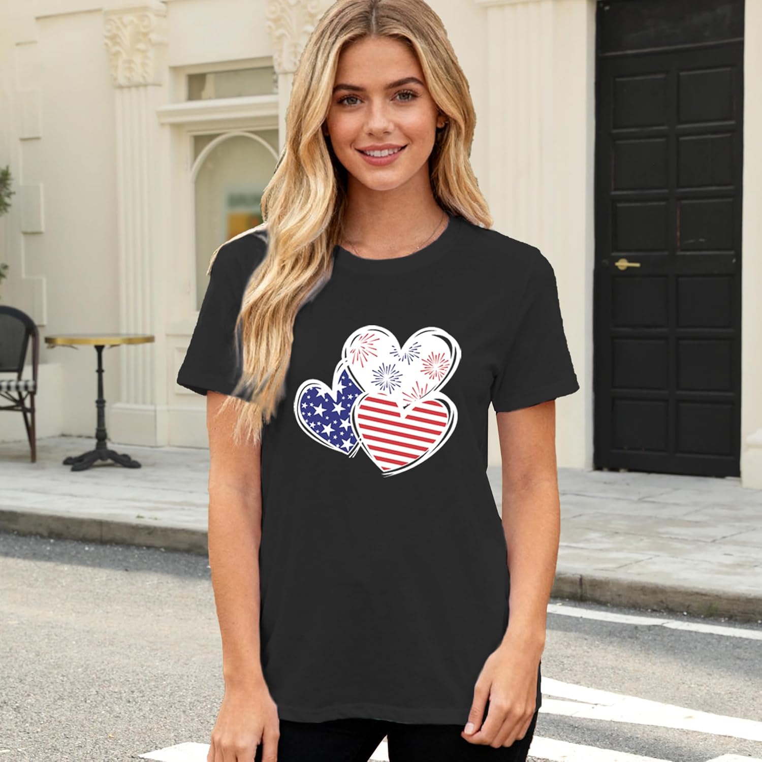 USA Shirts for Women 4th of July T-Shirts Patriotic American Flag Heart Tee Top - Image 3