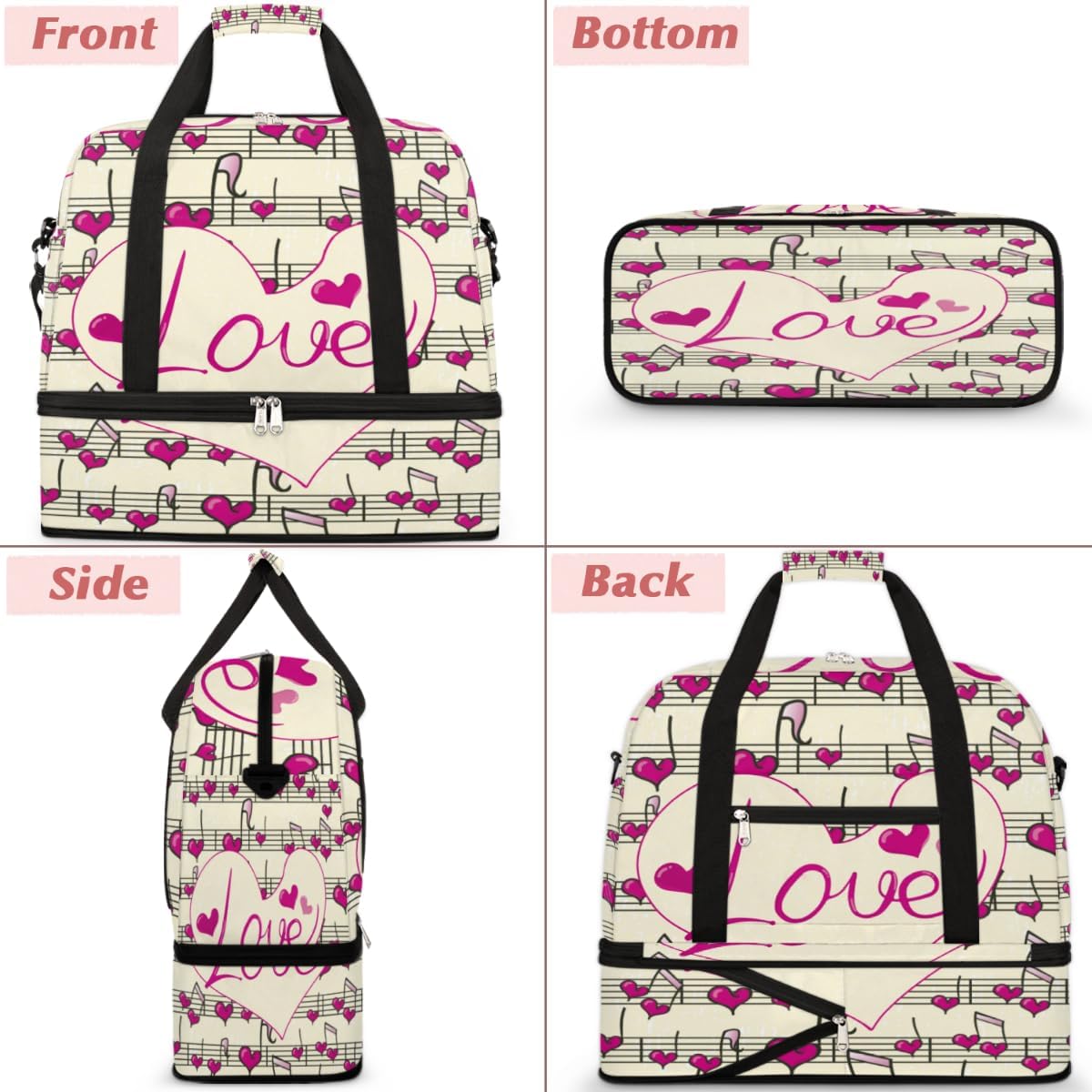 QsirBC Music Note Funny Pattern Gym Bag for Women Duffle Tote with Shoes Compartment Men Weekender Duffel for Dance Travel Sports Swimming Overnight