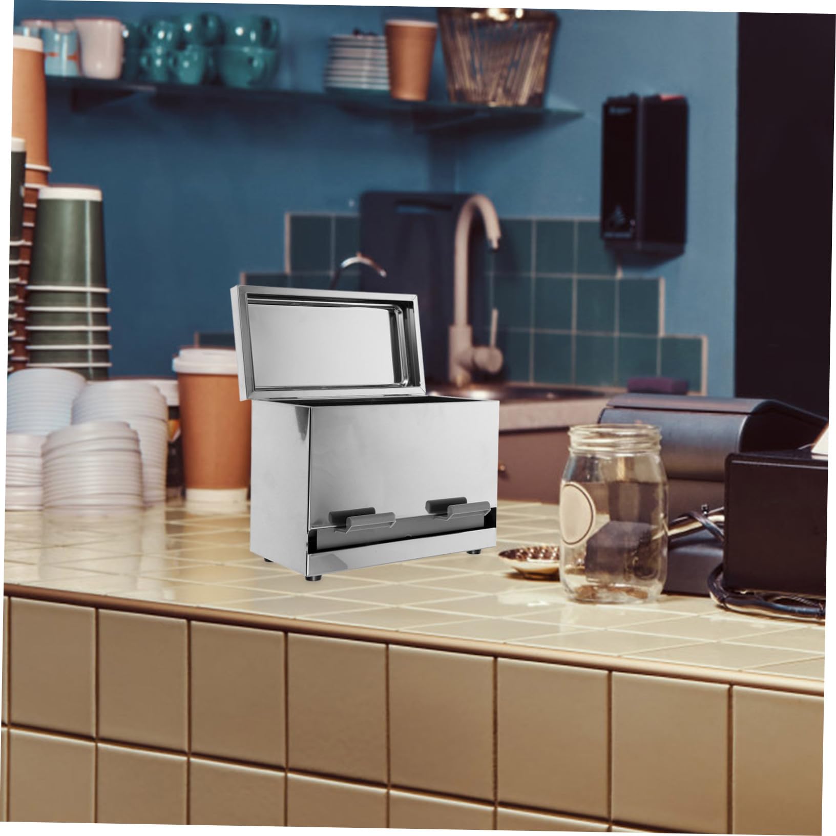 Automatischer Strohhalm Organizer aus Edelstahl Großer Essstäbchenhalter für Theke Praktische Aufbewahrungsbox für Milchtee Läden und Restaurants