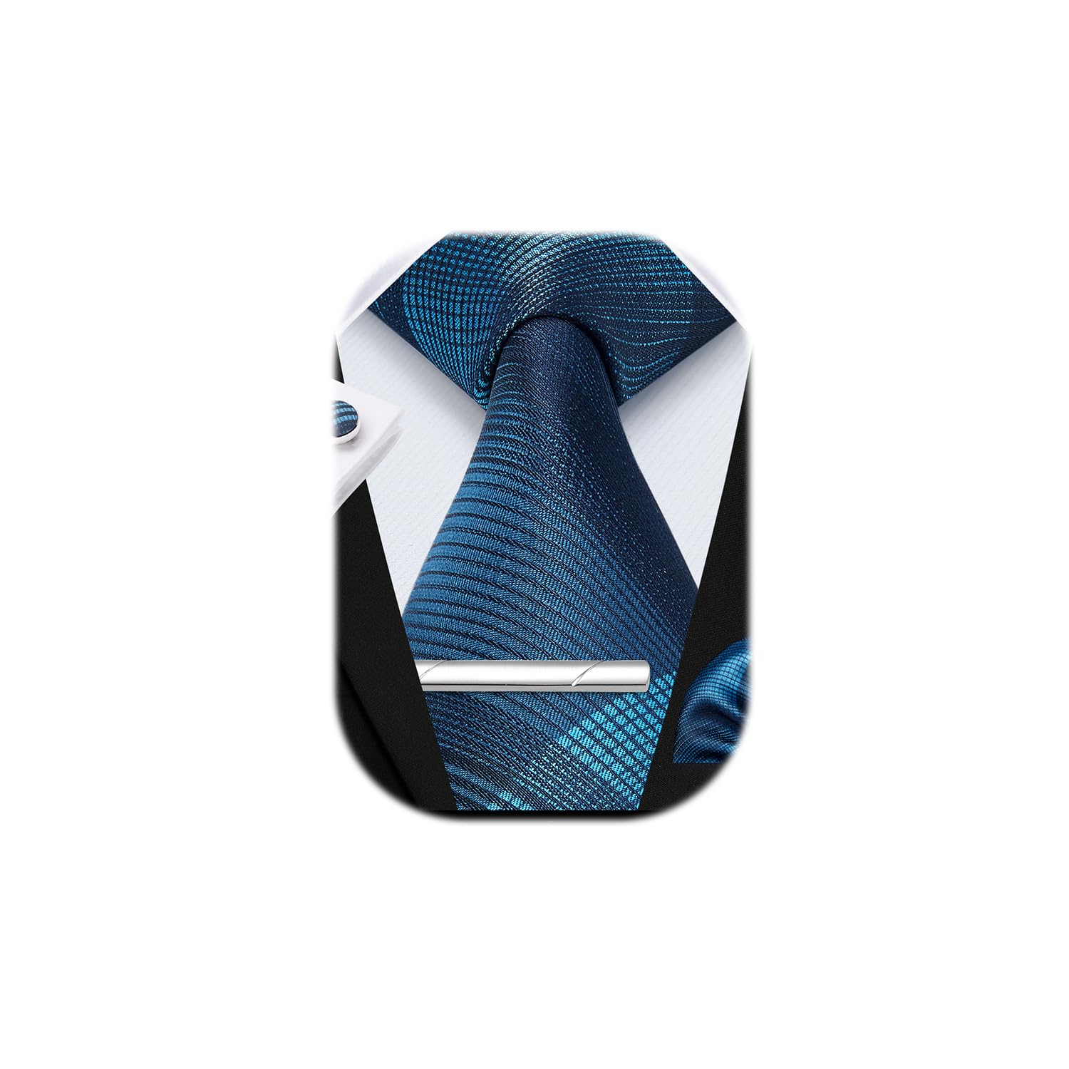 HISDERN Plaid Ties for Men Classic Checkered Tie and Pocket Square Cufflinks Tie Clip Set Woven Men's Necktie Business