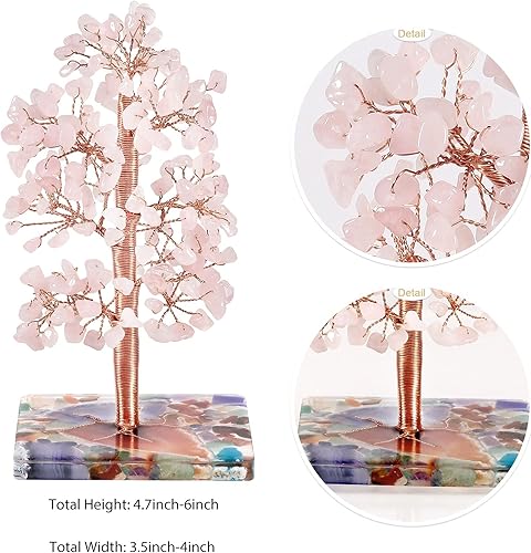 Miniatura 2 de Rockcloud Árbol de cristal curativo de cuarzo rosa para oficina en casa, árbol de la vida envuelto en cobre, bonsái, Feng Shui, árbol de dinero para