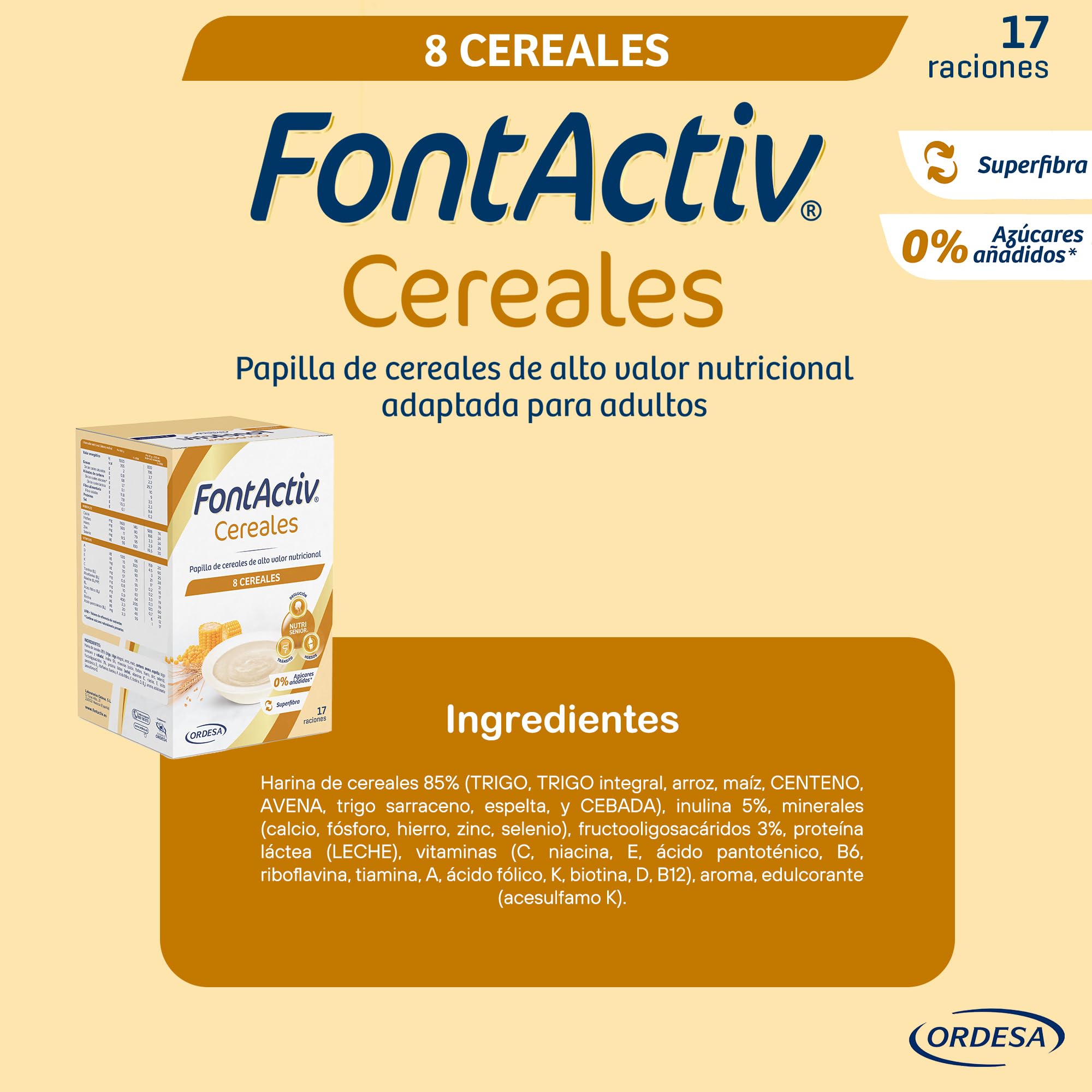 FontActiv 8 Cereales 500g Papilla Cereales Adultos Mayores Arroz Avena Maíz