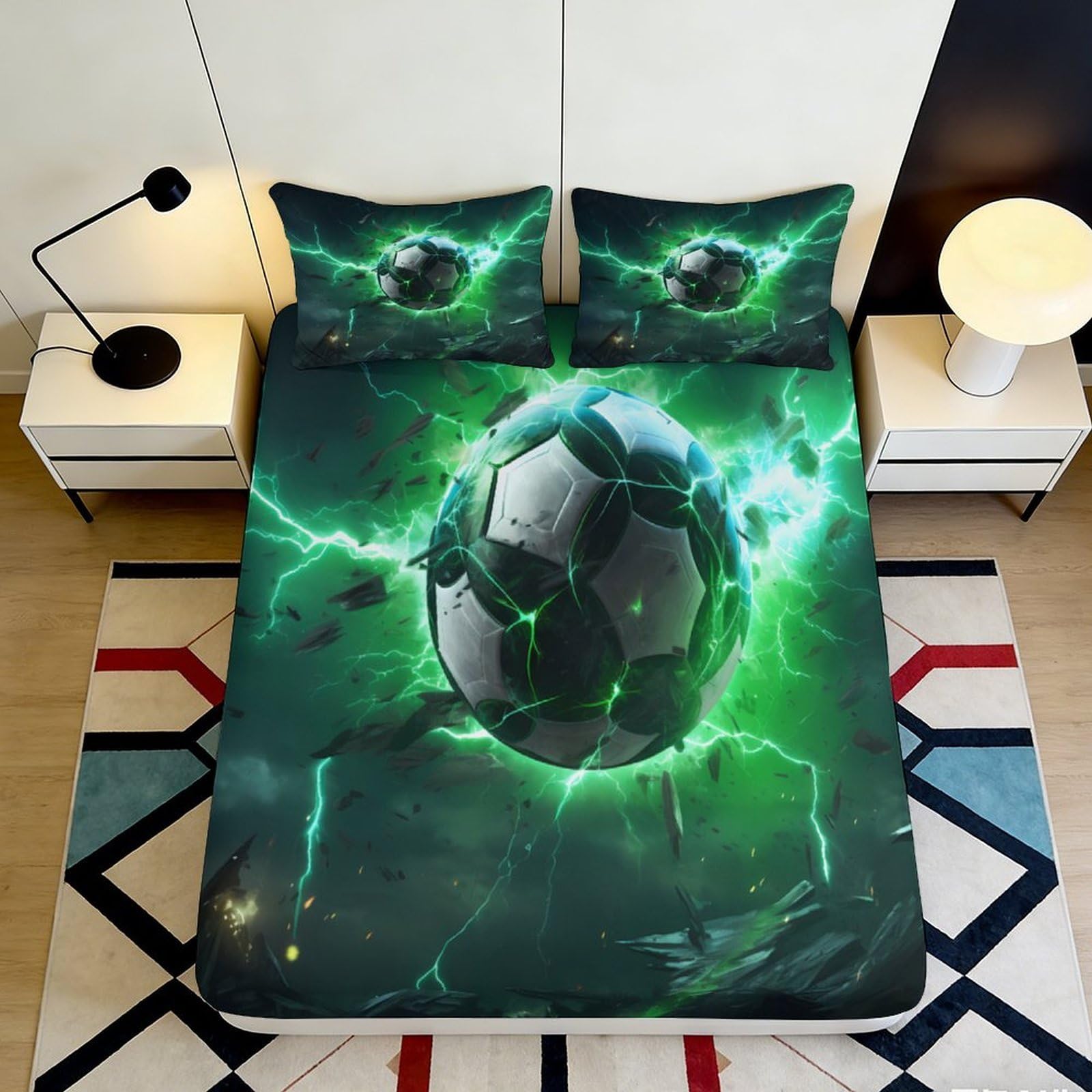 Pnayamiorkfel Style-8 3D Printed Electric Soccer Fitted Sheet Microfiber Soft Breathable Lightning Ball Bed Cover For Bedroom Decor 90X200x25cm