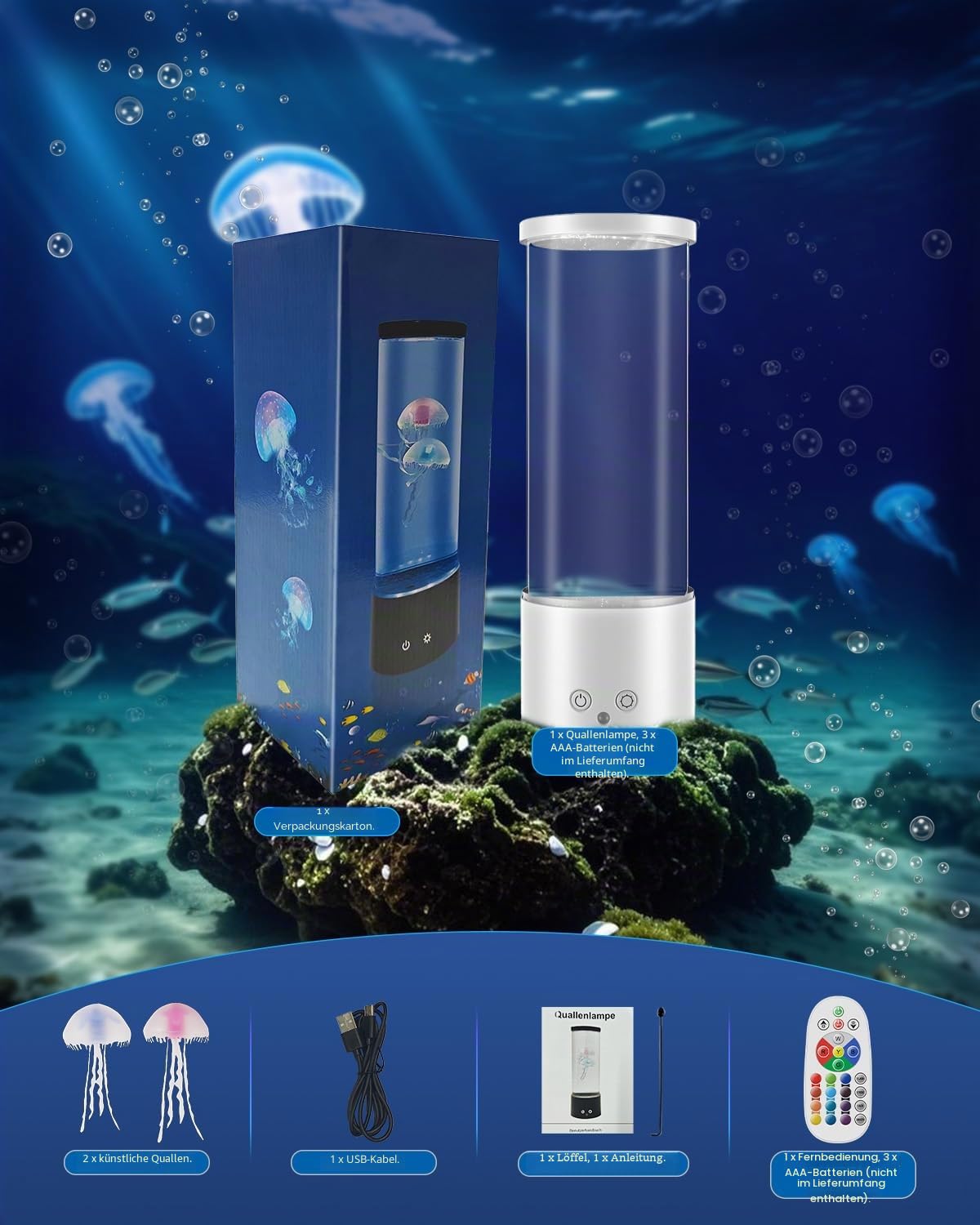 AONESY Lavalampe Quallen Lampe mit 17 Farben & 4 Lichtmodi : Jellyfish Lamp Lavalampen für Zimmer, Dekoration | Quallen Aquarium für Kinder Erwachsene den flüsterleisen Betrieb von Relaxion