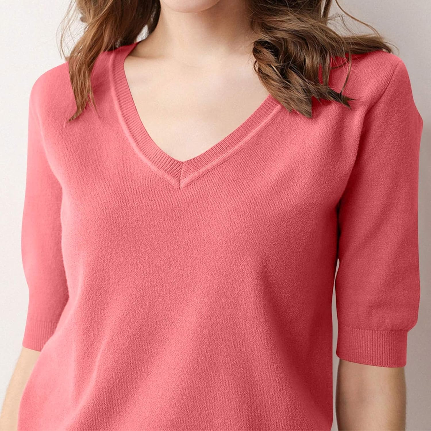 Women's Fall Casual Sweaters V Neck Half Sleeve Soft Sweater Lightweight Basic Winter Work Ofiice Pullover Tops