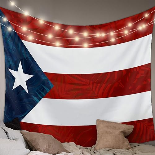 Tapiz para colgar en la pared, tapices estéticos de bandera de Puerto Rico, estrella de hojas de palmera, rayas rojas y azules, tapiz patriótico