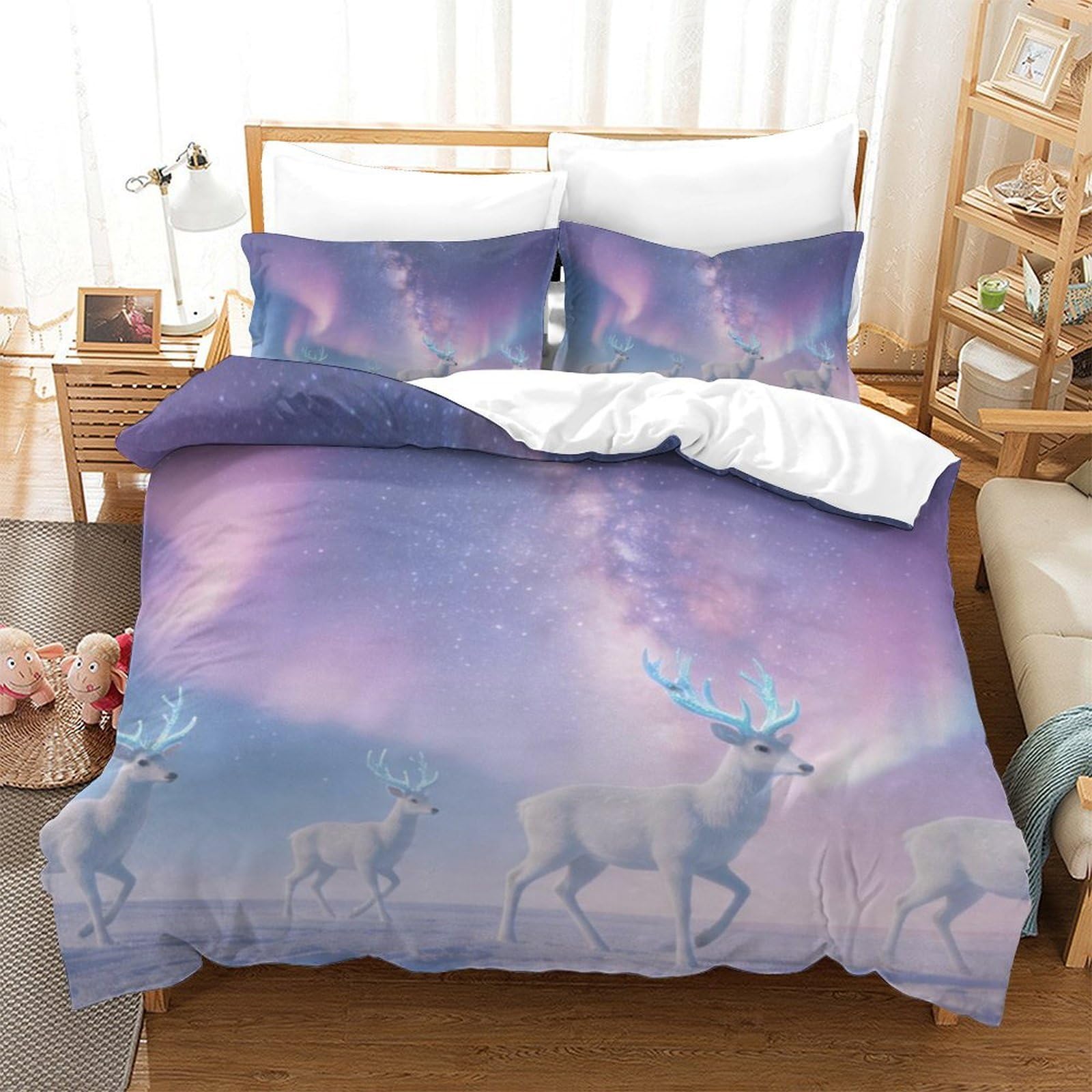 Housse de couette cerf 3D 135x200 pour lit simple en microfibre douce