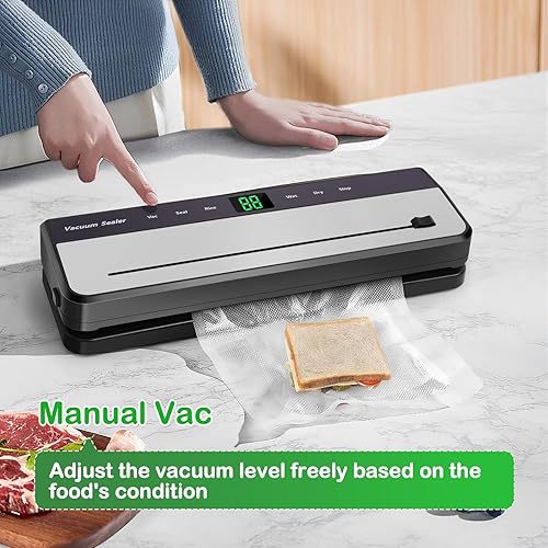 Miniatura 5 de Máquina selladora al vacío para guardar alimentos, potente máquina de envasado al vacío 6 en 1, sellador de bolsas, sellador de alimentos