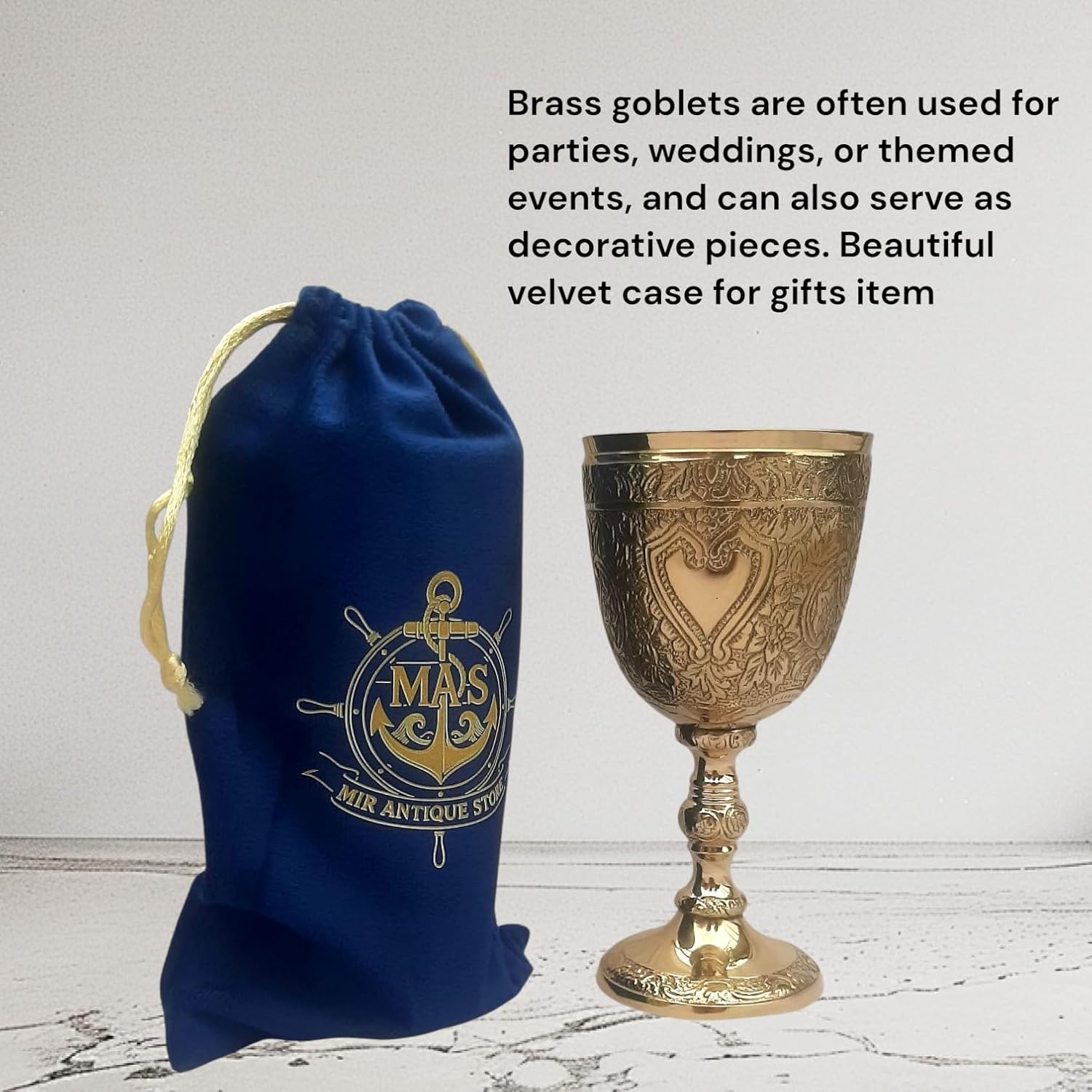 Solid Brass Wine Chalice – Premium Medieval Goblet Glass for Wine, Mead & Beer – Vintage Style Drinking Cup with Velvet Gift Case – Renaissance, Decor & Collectible Barware (Medieval Decor)