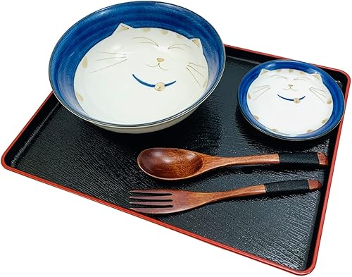 Miniatura 4 de JapanBargain 2566x4 - Plato de porcelana japonesa para aperitivo, postre y pastel con patrón de gato sonriente de la suerte Maneki Neko para amantes