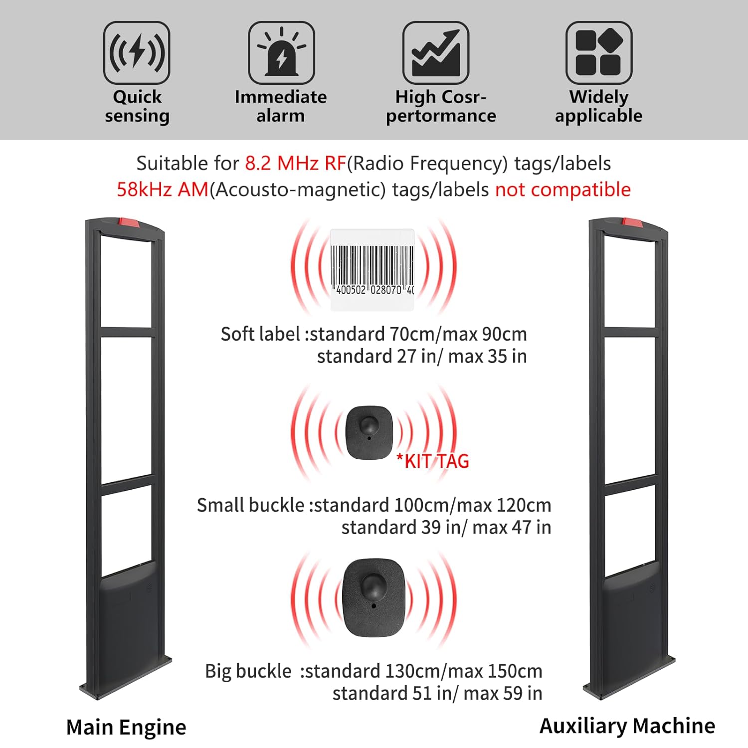 Retail Anti-Theft Equipment Sensor Kit,Security Tags Checkpoint RF 8.2mhz Systems Sensor Sound Light Alarm with 100pcs Clothing Security Tags Protection of Supermarkets Clothing Stores Toy