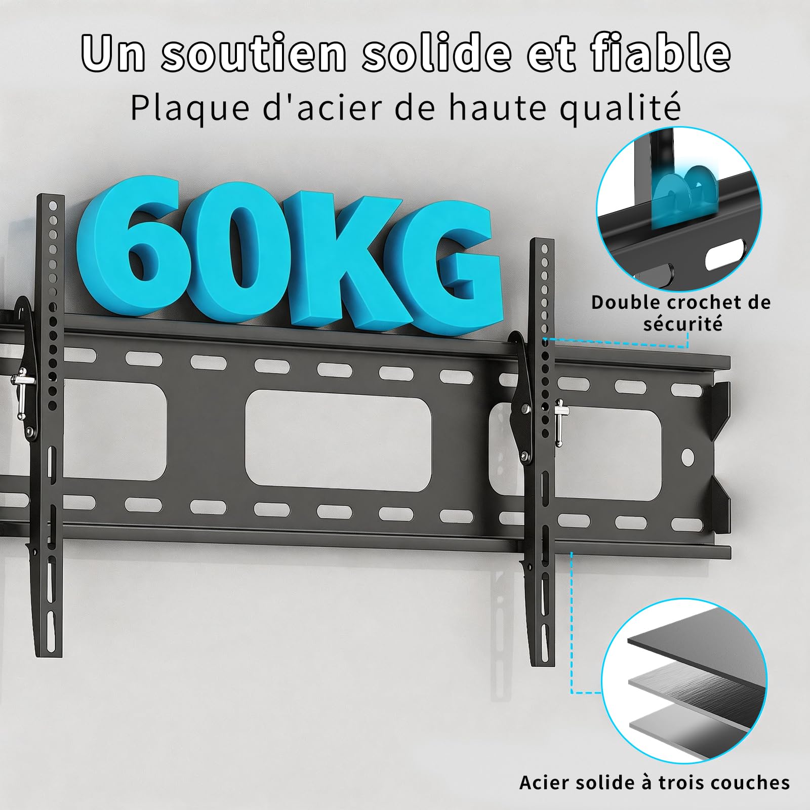 Support Mural TV pour téléviseurs de 42-70 Pouces Jusqu'à 60 kg