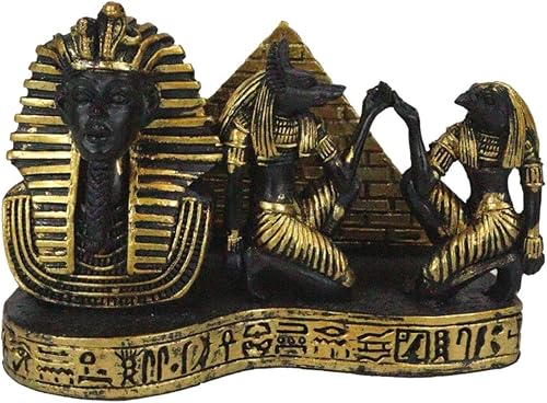 Ebros Gift Monumentos egipcios antiguos negros y dorados, pirámide del faraón, Anubis y Horus, tarjetero escultórico con jeroglíficos, dinastía