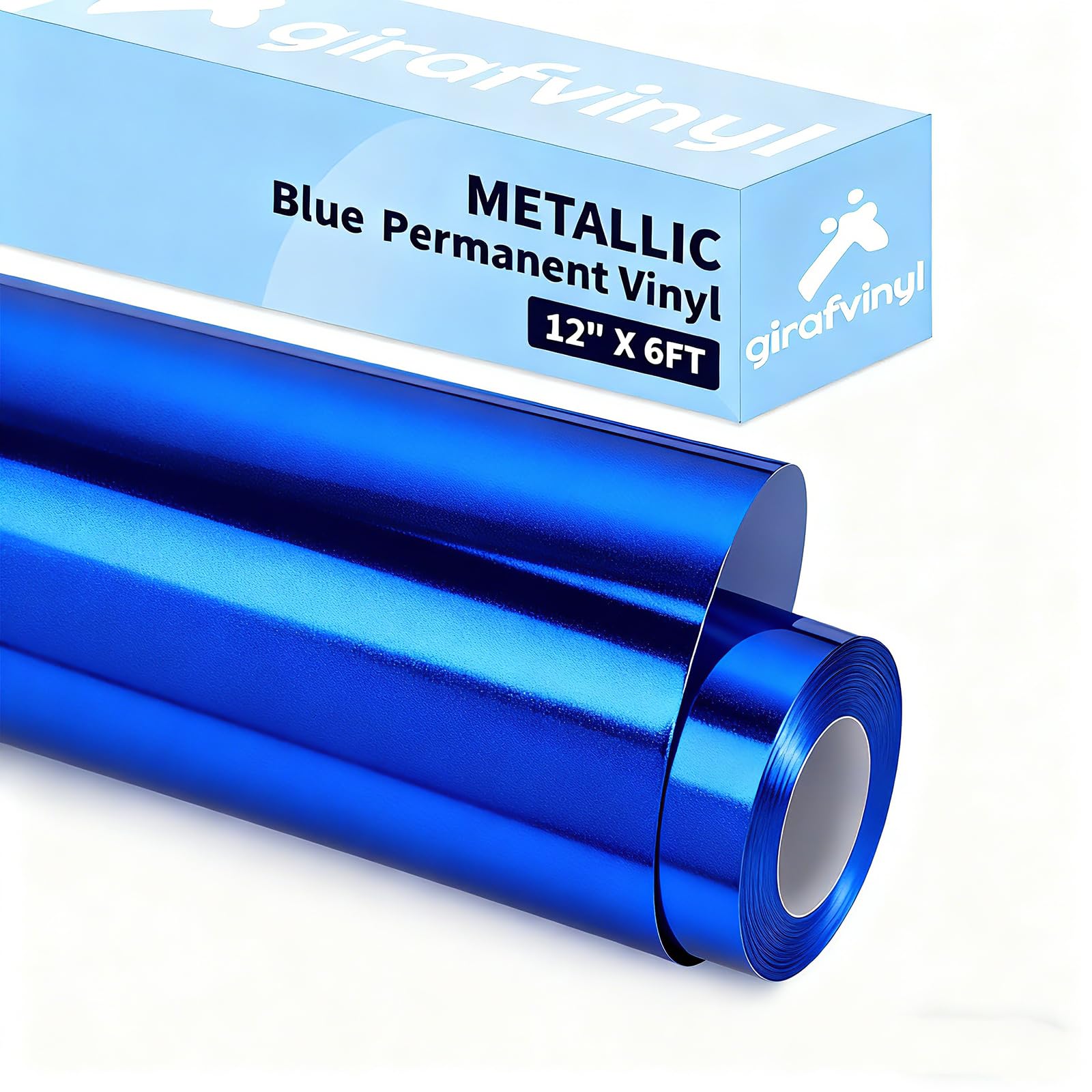 GIRAFVINYL Blue Chrome Permanent Vinyl Roll - 12" x 6ft Metallic Blue Vinyl for Cup, Sign, Windows, Home and Car Decorations,