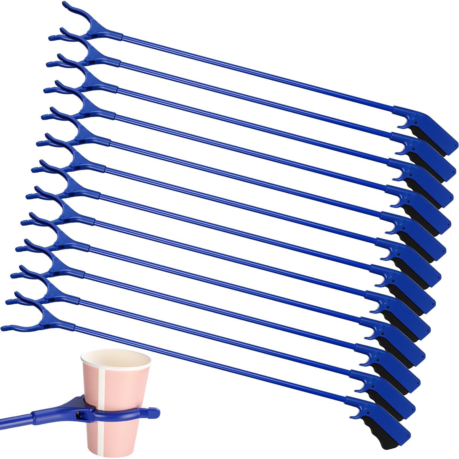 Norme 12 herramientas de agarre a granel, recogedor de basura de mango largo de 32 pulgadas para ancianos, ligero, práctico, antideslizante, para extensión de brazo, palo giratorio de 360 grados