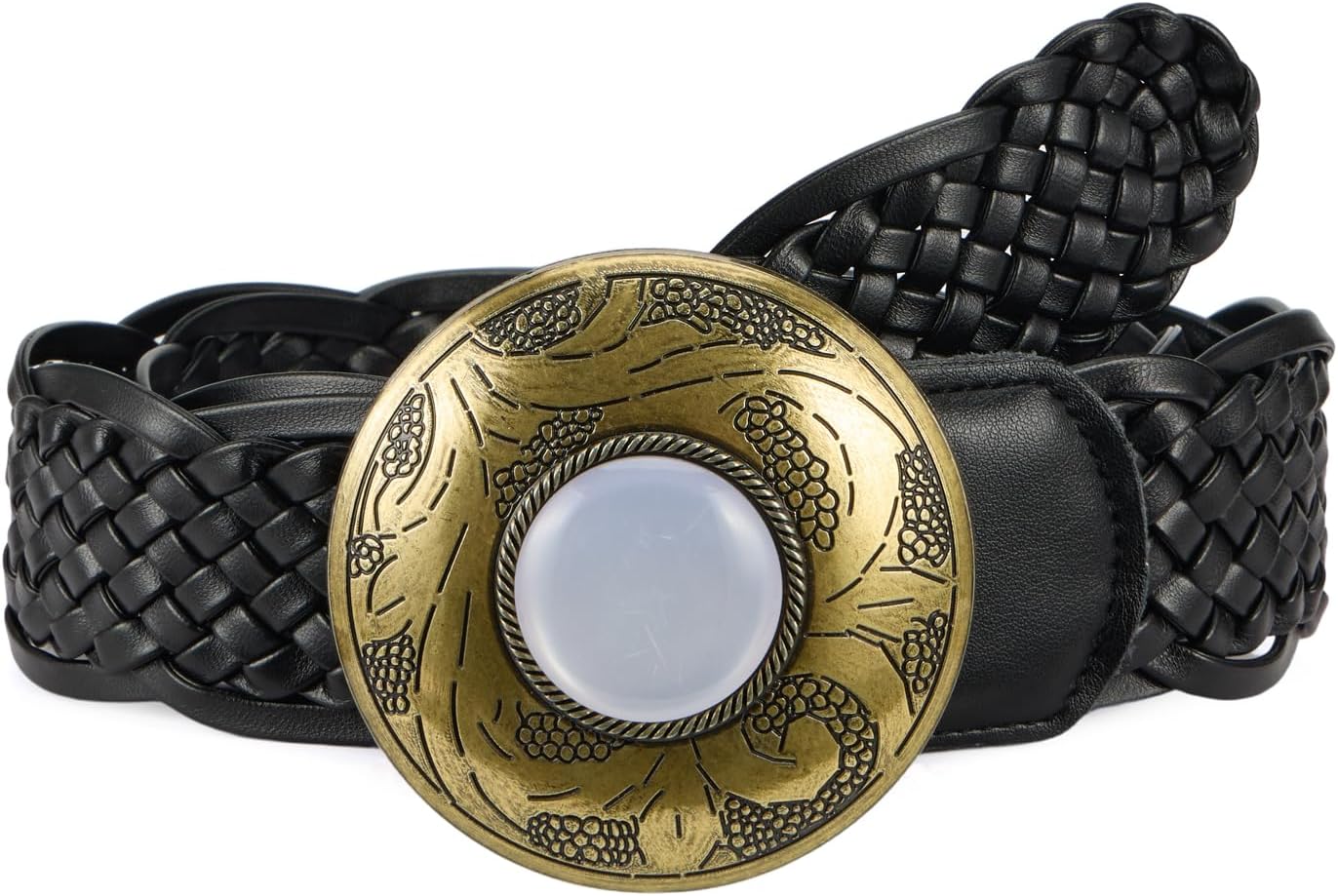 Braided belt for Women Wide Boho Woven Leather Belt Big Buckle for Dress & Jeans - Image 2