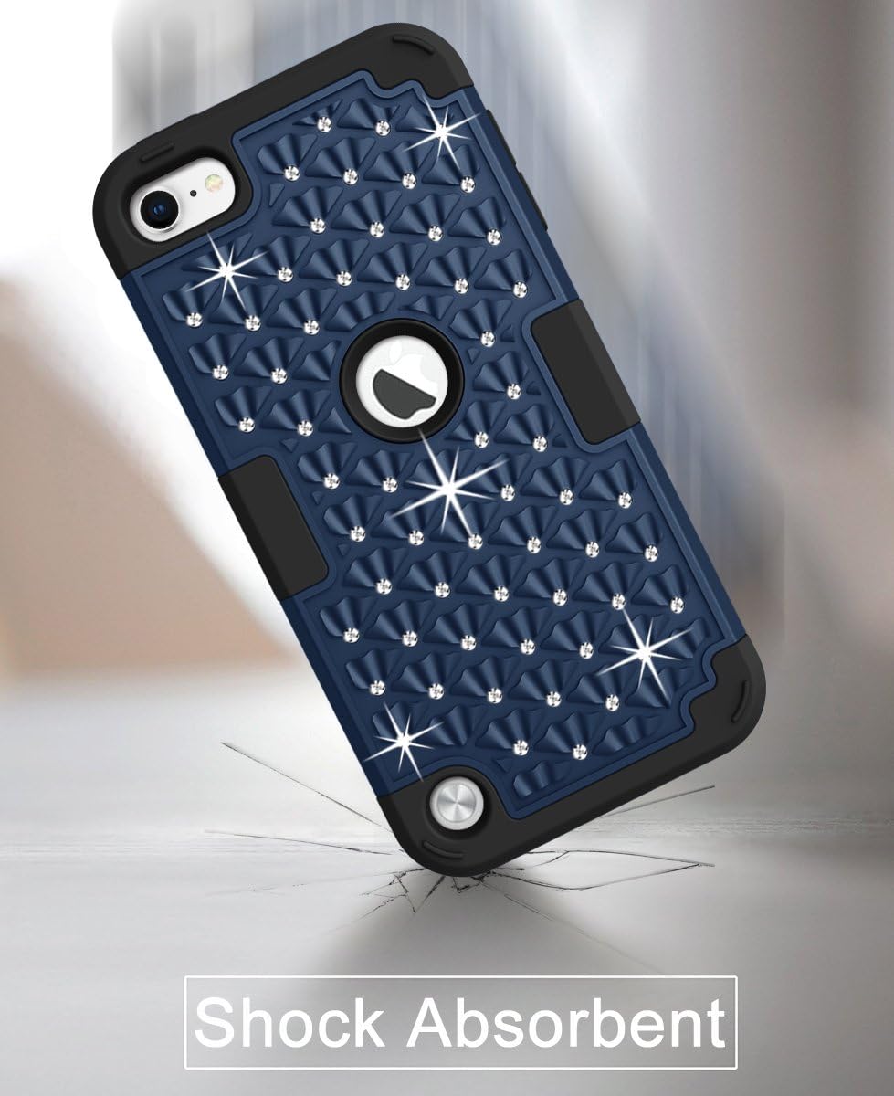 Hocase iPod Touch 7th/6th/5th Generation Case, Shockproof Heavy Duty Silicone Rubber+Hard Plastic Glitter Protective Case for iPod Model A2178, A1574, A1509, A1421 - Midnight Blue/Black
