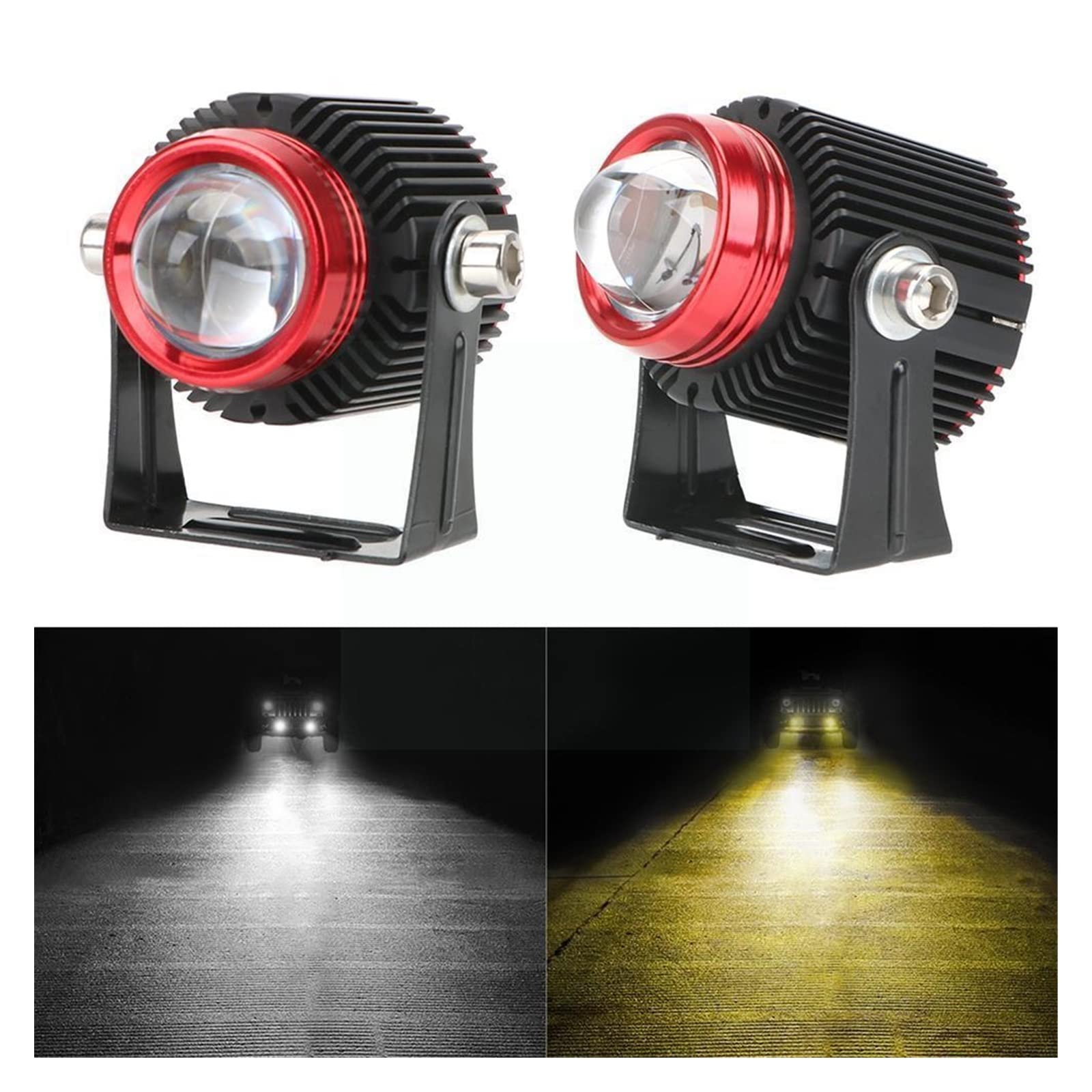 Moto Antibrouillard Lumière Couverture Protecteur 2 Pièces LED Phares Moto Double Couleur Feux Croisement LED Projecteurs Universels Auto Lumières Lampe Auxiliaire Voiture Brouillard Travail Lumière