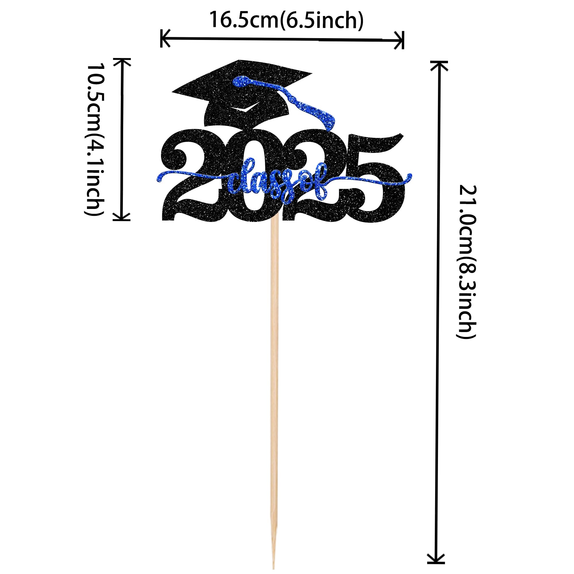 Class Of 2024 Graduation Cake Topper - Black & Blue Glitter Grad Cap Decoration With Pick - View #5