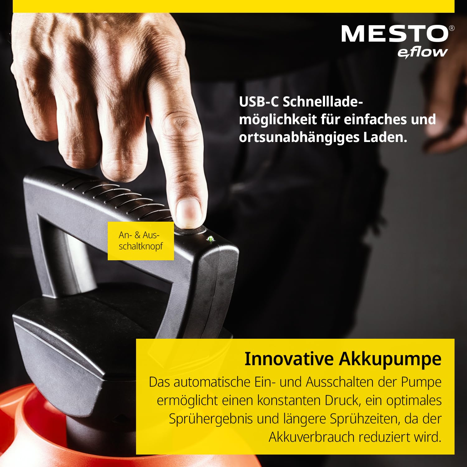 MESTO e.Primer Akku-Drucksprühgerät | Akku Drucksprüher 5 Liter | Für Tiefgrund, Haftgrund & Bauchemikalien | Drucksprüher Akku | Drucksprüher 5L für Handwerk & BAU | Drucksprüher elektrisch