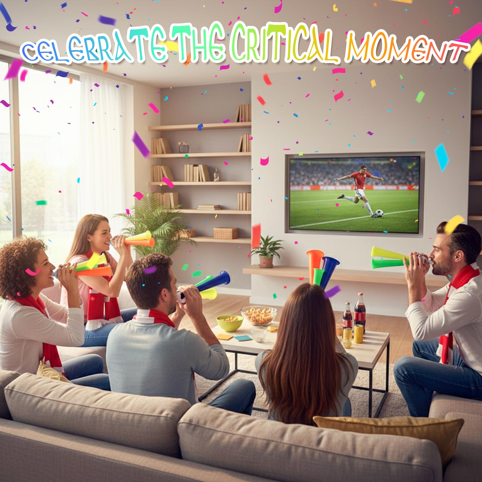 OHAANYY Set di 3 Vuvuzela Professionali per Tifosi, 3 Misure (S/M/L) con Corda, in plastica di Alta qualità. per Adulti (14+). Ideale per Coppa del Mondo, stadi ed Eventi Sportivi.