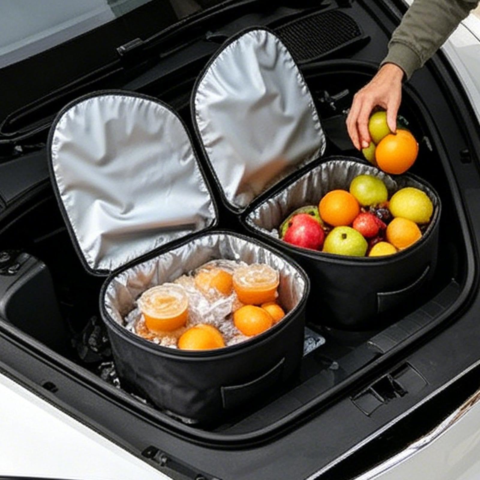Organizer Portaoggetti Per Bagagliaio Anteriore 2 Pezzi Portatile Con | Borsa Frigo Isolante per Uso Quotidiano Campeggio Vacanza Barbecue Lunghi Viaggi Brevi Gite