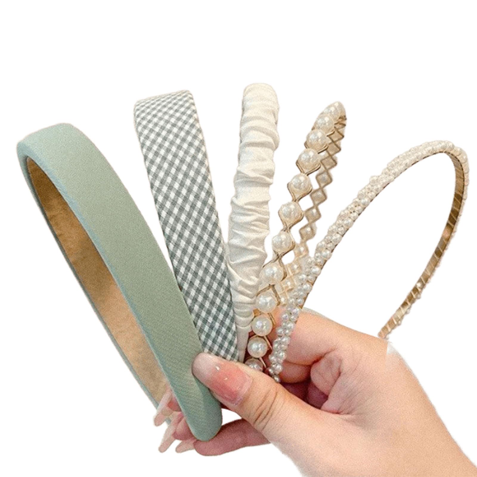 MICFENY 5PCS Vintage Pearls Embellished Hair Clips Elastic Headbands Comfortable NonSlip Design Multiple Colors