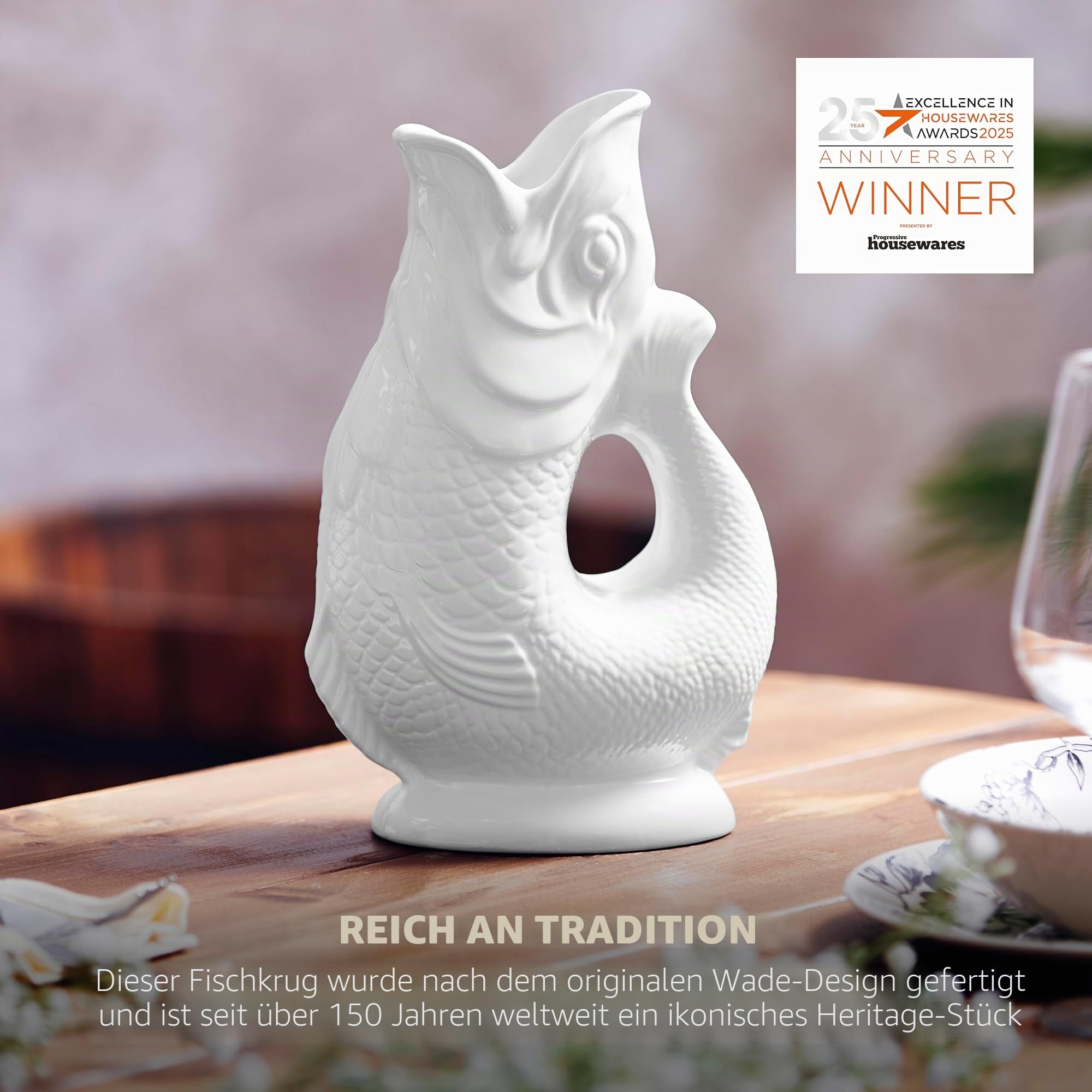 Wade WA967803WHT Fischkrug, Steingut, ikonisches britisches Erbe, hergestellt in Stoke-on-Trent, 1,2 l, Weiß
