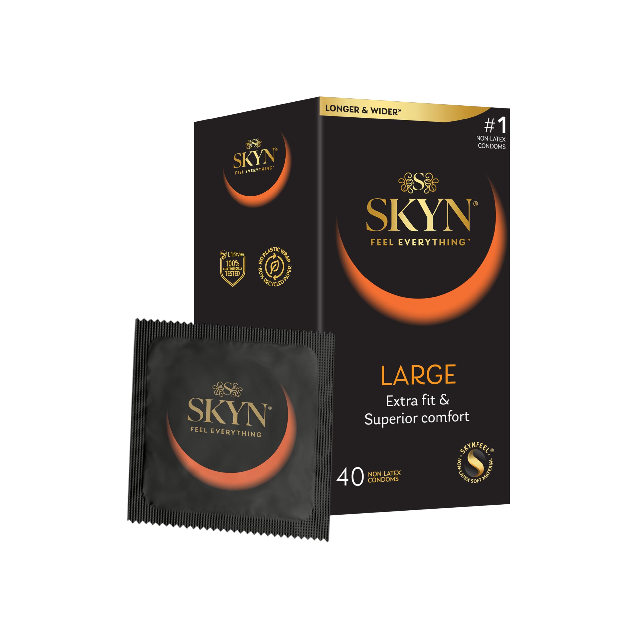 SKYN Large - Preservativi Senza Lattice in Poliisoprene - Ultramorbidi e Larghi, 40 Pezzi