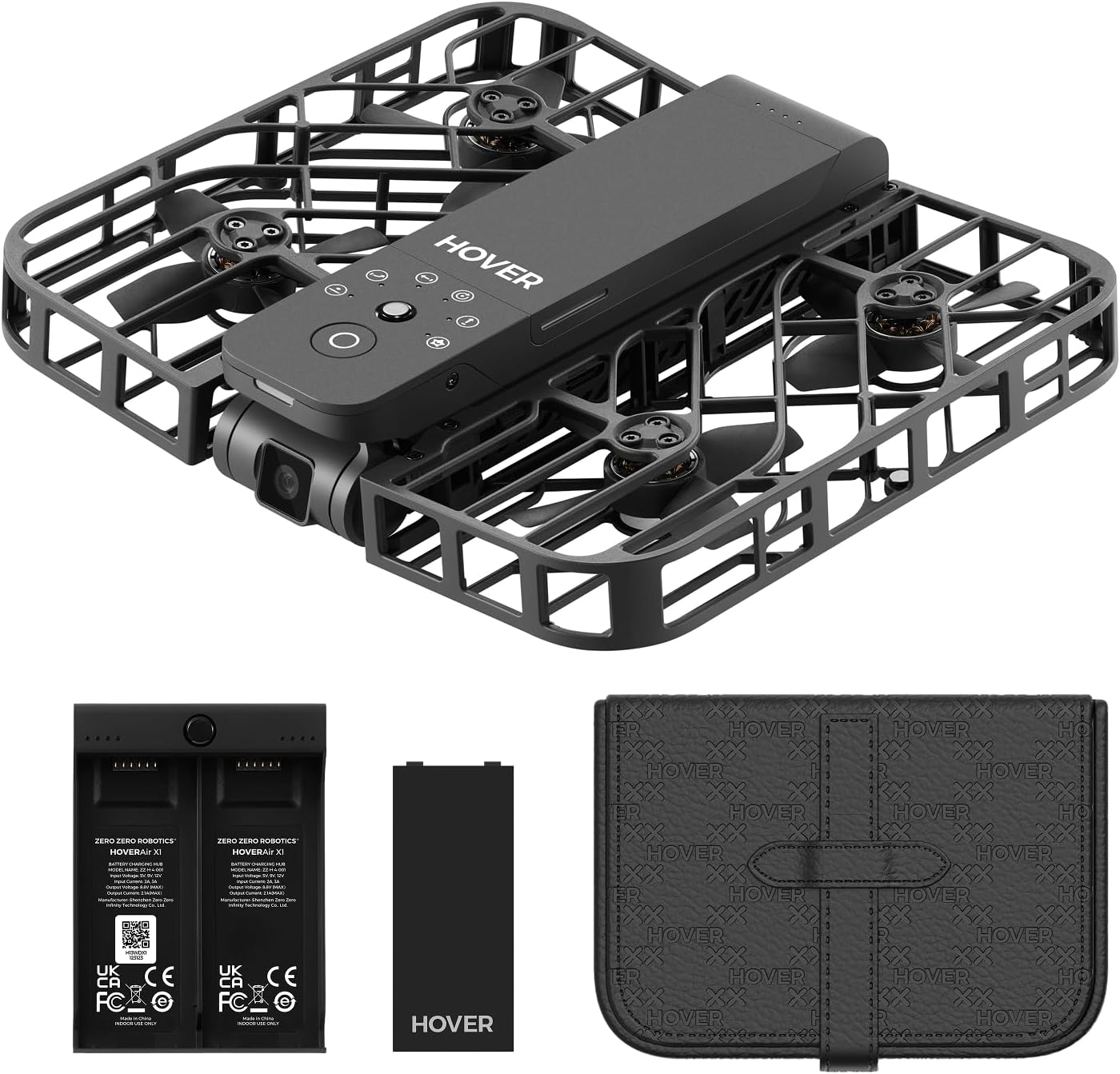 HOVERAir X1 Self-Flying Camera Black Combo with PU Case, Pocket-Sized Drone HDR Video Capture, Palm Takeoff, Intelligent Flight Paths, Follow-Me Mode, Foldable Camera Drone with Hands-Free Control