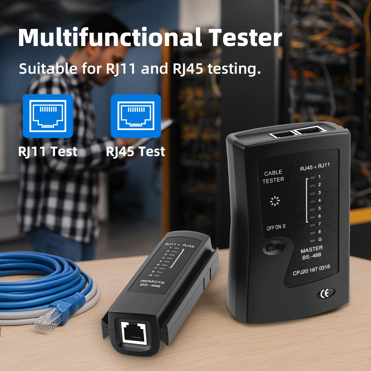Mcbazel RJ45 Network Cable Tester for Ethernet RJ45 RJ11 RJ12 LAN, Portable Ethernet Tester with Smart LED Indicators - Image 2