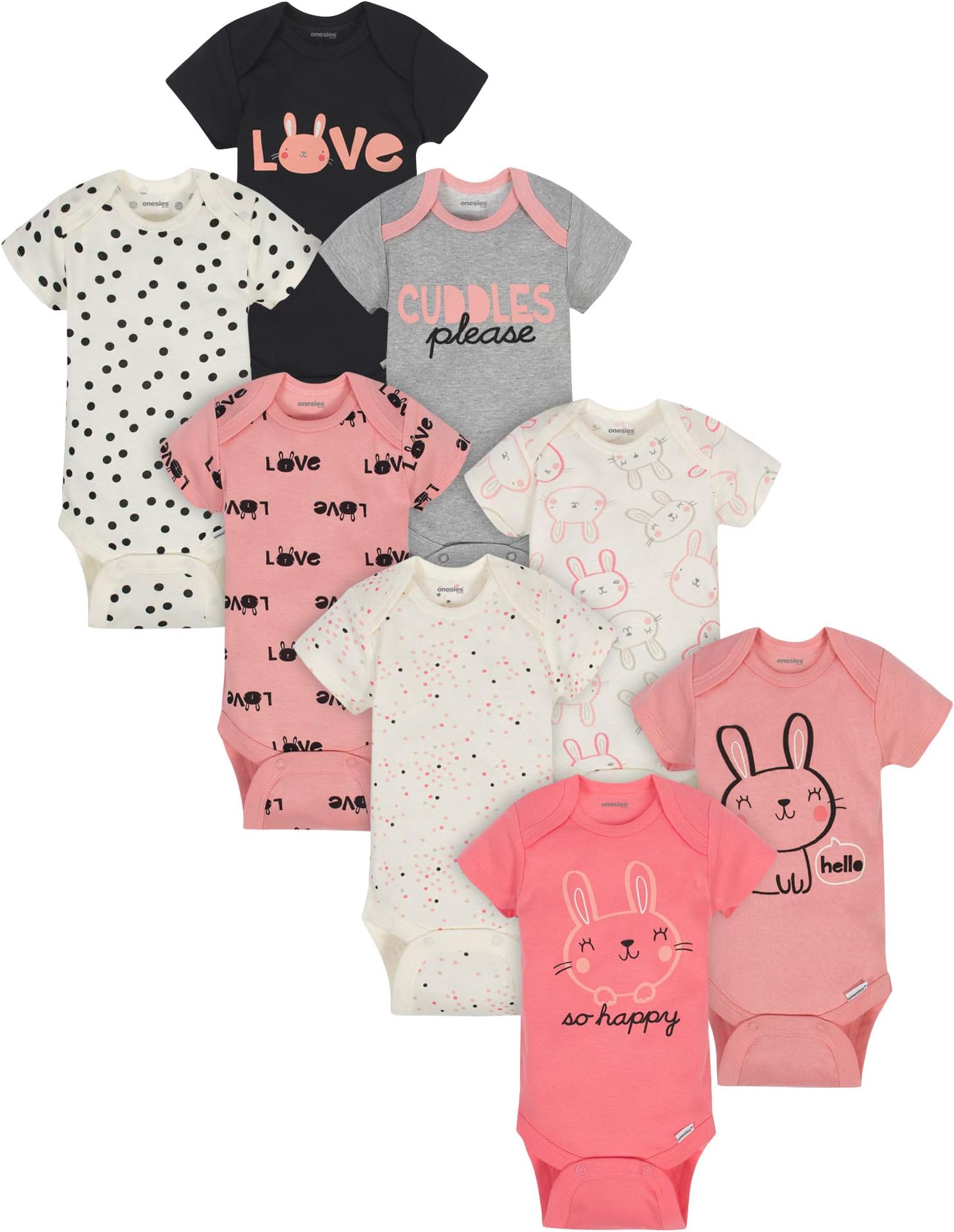 Onesies BrandBaby Girls 8-Pack Short Sleeve Printed Bodysuits Baby and Toddler T-Shirt Set