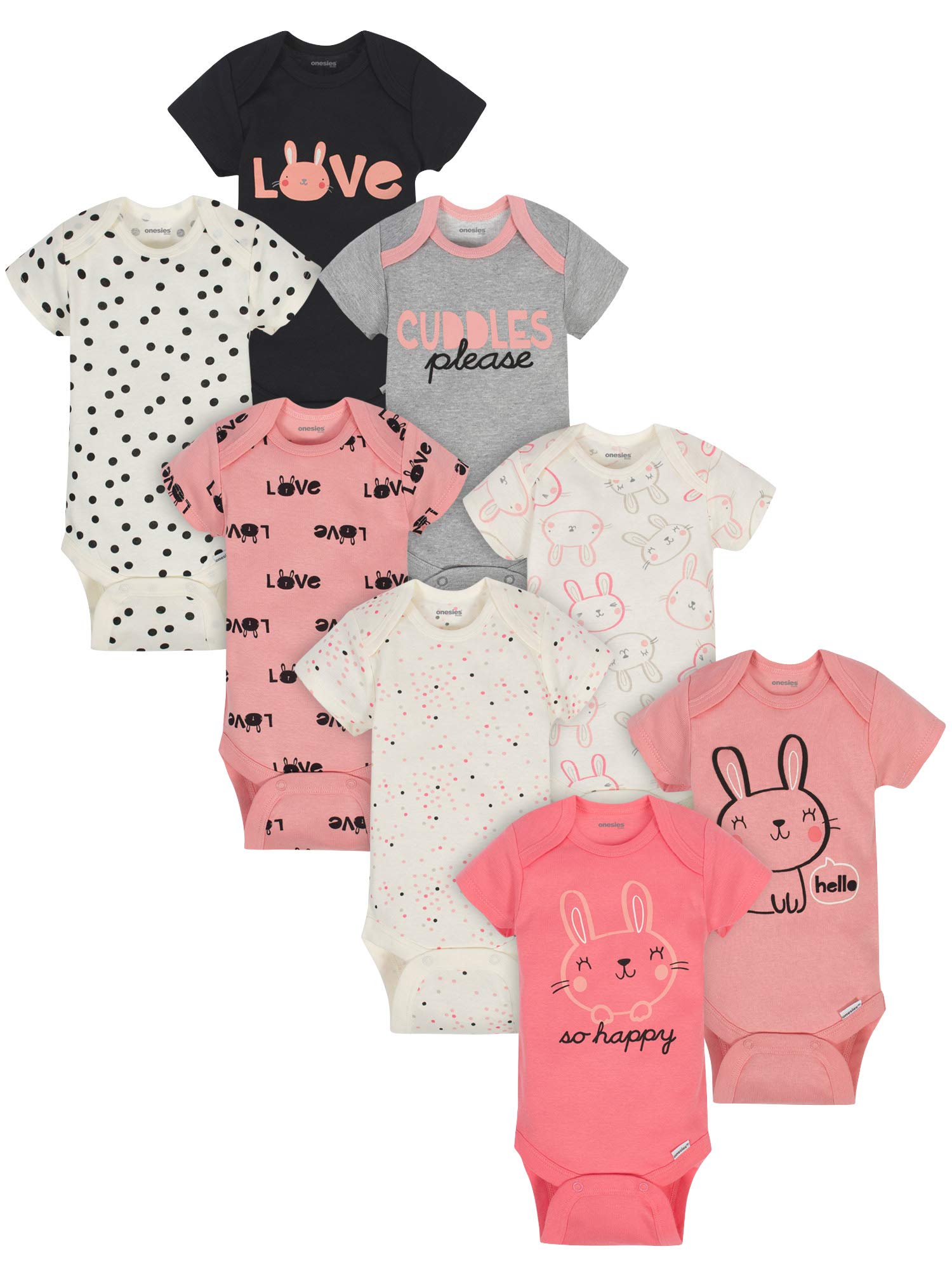 Onesies BrandBaby Girls 8-Pack Short Sleeve Printed Bodysuits Baby and Toddler T-Shirt Set