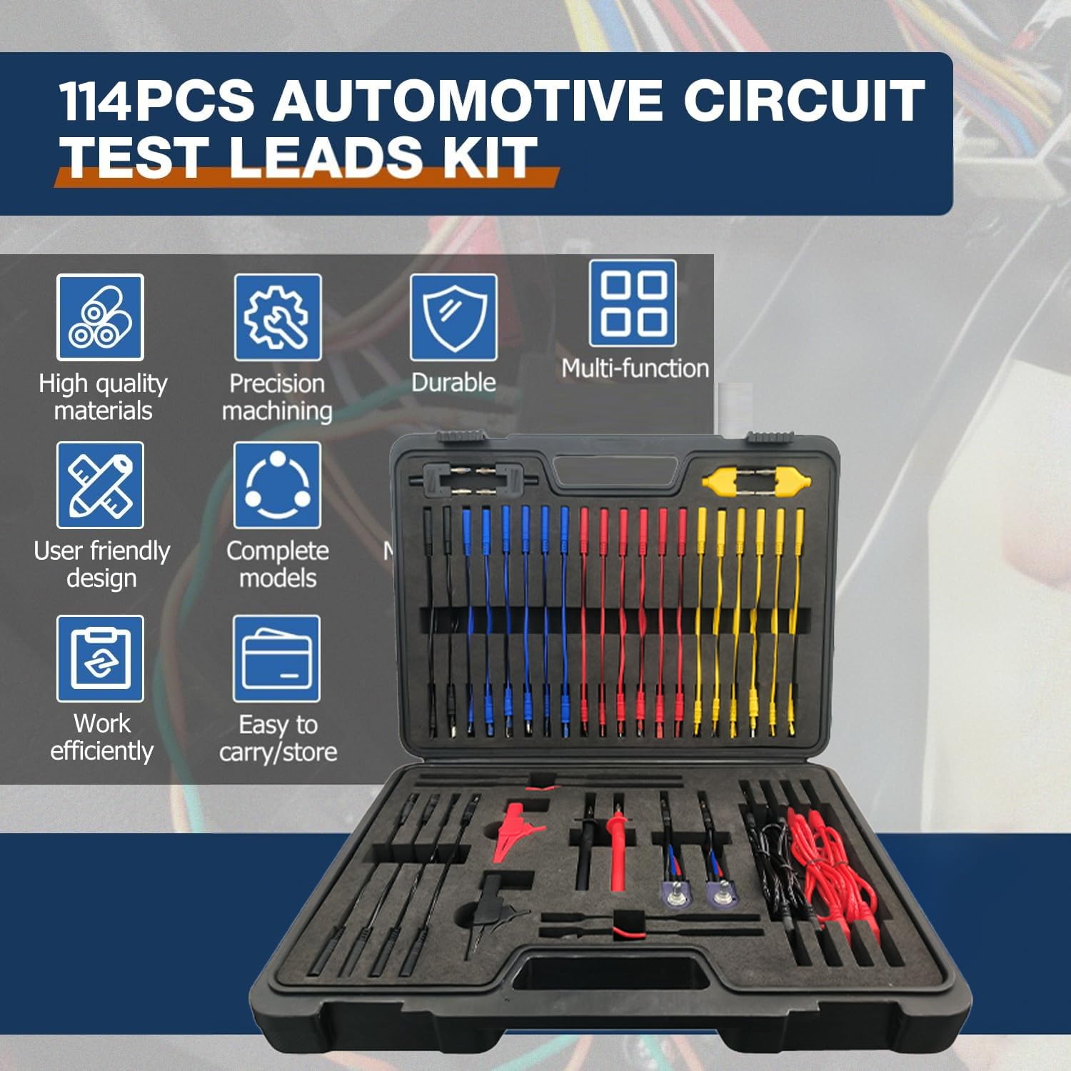 Kit de cables de prueba de multímetro, 110 unidades, kit de cables de multímetro, kit de sonda trasera eléctrica, kit de cables de prueba de circuito automotor, herramienta de diagnóstico de prueba de
