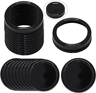 Canning Lids and Rings, 2-3/4 Inches Reusable Mason Jar Lids Regular Mouth Compatible with Ball or Kerr Jars Set of 10 (10 Lids+10 Rings, Black)