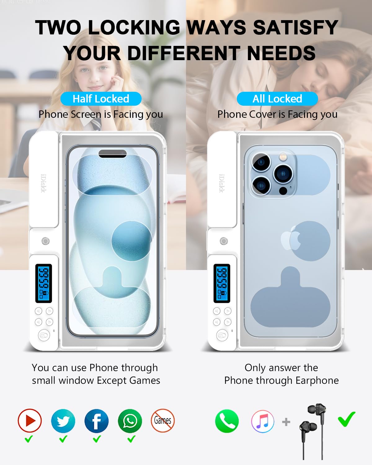 iDiskk Caja de Bloqueo de teléfono con Temporizador, cárcel de Tiempo, autocontrol para iPhone/Android, casillero temporizado (Cristal)