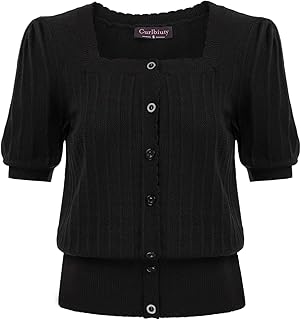 Top Donna in Maglia a Maniche Corte con Maniche a Sbuffo e Scollo Quadrato