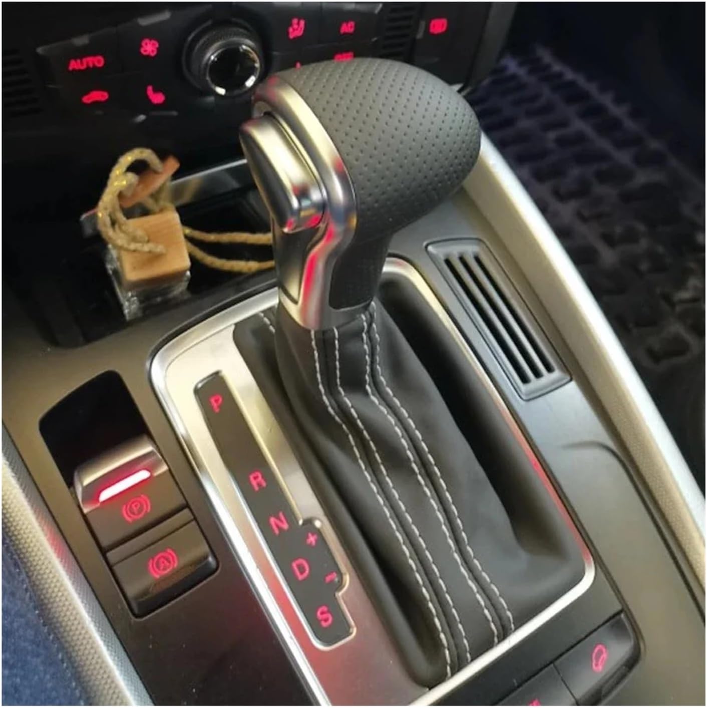 Automatic Car Shift Knob Compatible for Audi A6 C6 A3 8P A4 B8 A5 Q5 2009 2010 2011 2012 2013 2014 Gear Shift knob Boot(Black Hole-Red Line)