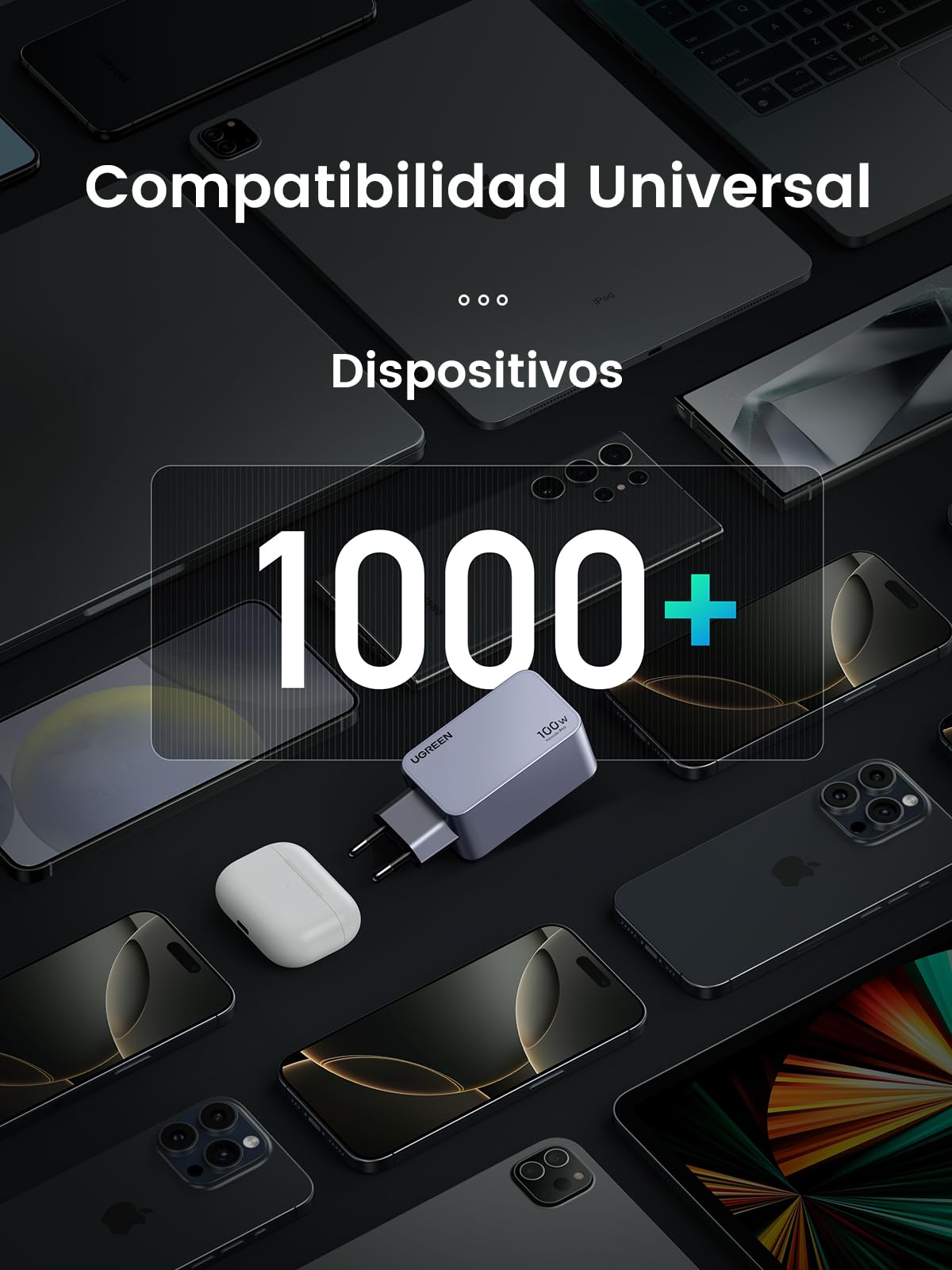 UGREEN Nexode Pro 100W Cargador USB C Carga Rápida GAN Adaptador | 3 Puertos PD 3.0 PPS 45W Compatible con Galaxy S26 S25 Ultra MacBook iPad iPhone 17 Pro MAX Air 16 Steam Deck