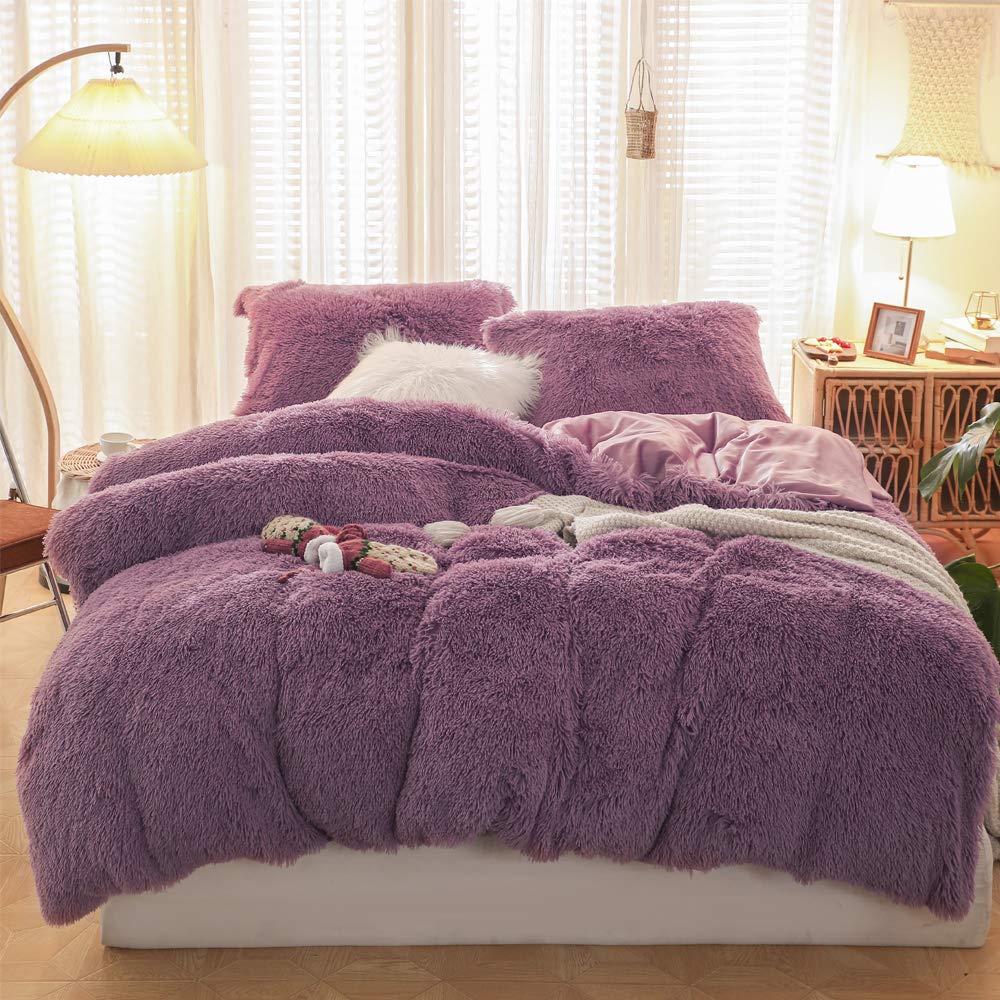 Parure de lit violette douillette en peluche flanelle pour cocooner dans sa chambre en hiver