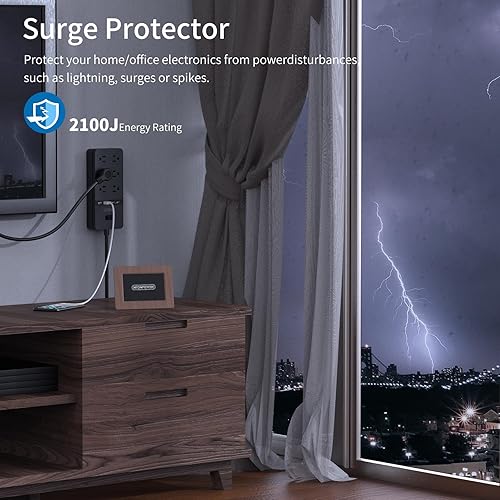 Miniatura 6 de 2 Prong Surge Protector Power Strip with 10ft Extension Cord, NTONPOWER 2 Prong to 3 Prong Outlet Adapter with 6 Outlets 2 USB Ports, 2100J Surge
