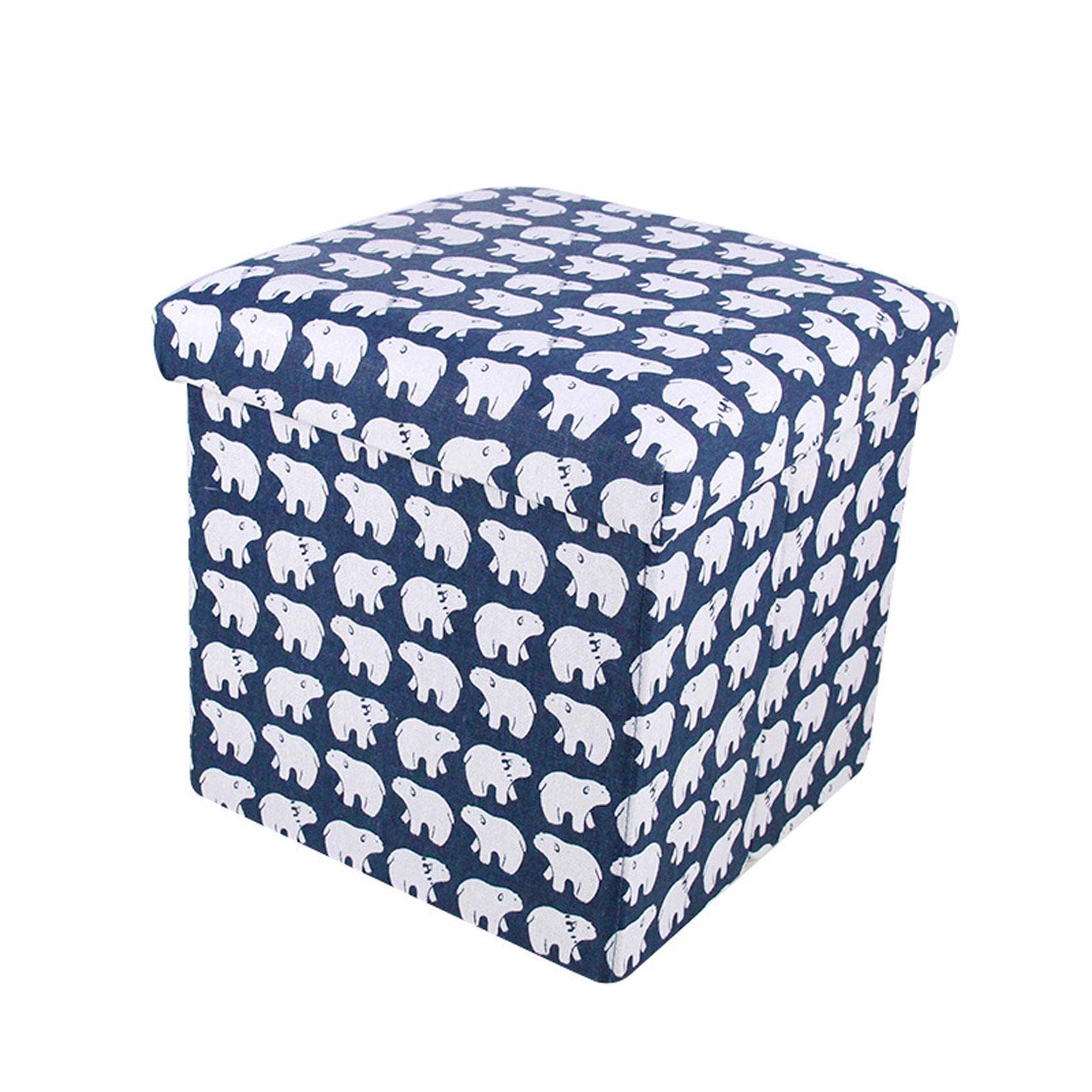 Tabouret de rangement en lin 30cm motif éléphant pour salon et chambre