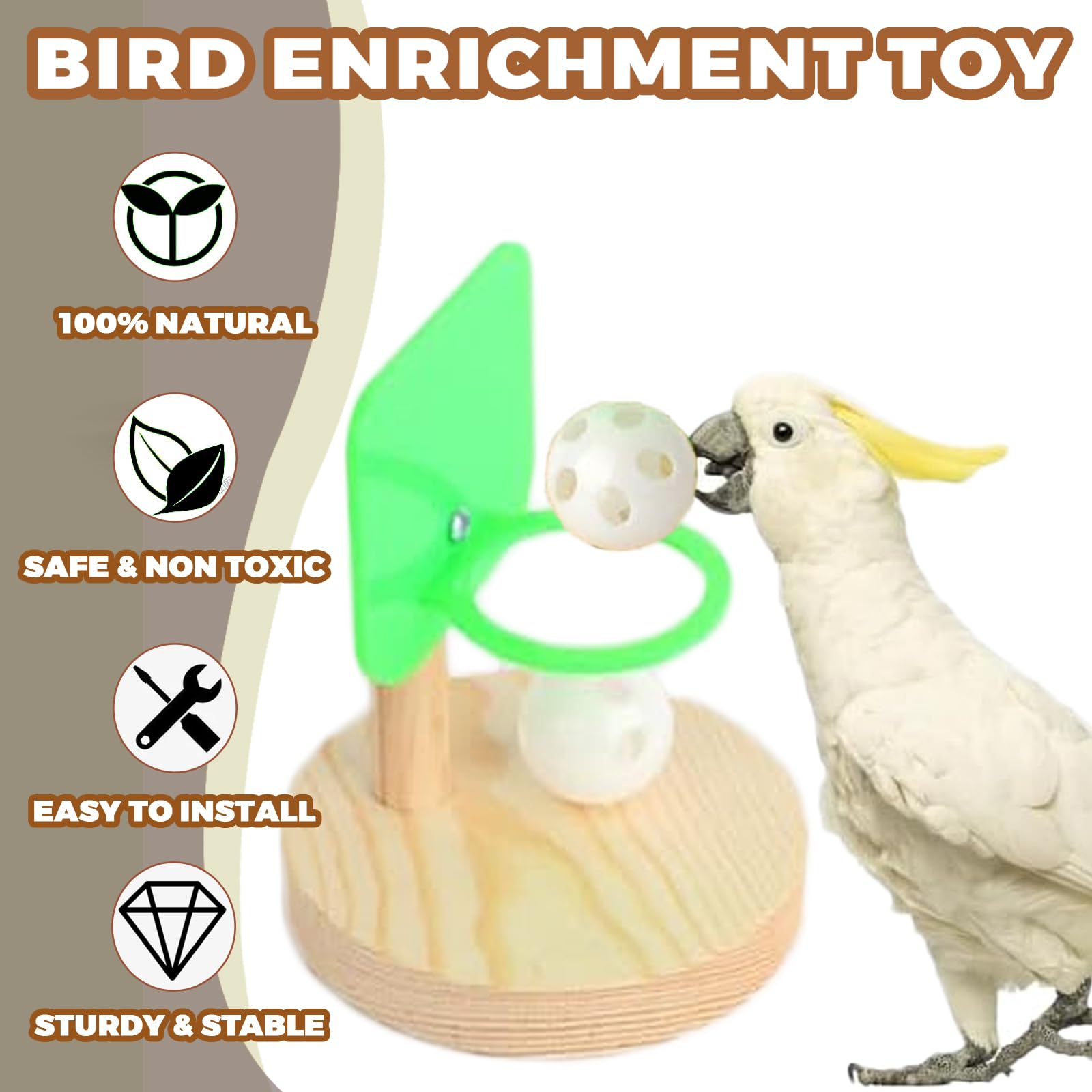 Set di 4 Giocattoli Pappagalli Giochi da Addestramento per Uccelli Pappagallino Ondulato - Scooter Basket Anello Impilabile Riconoscimento dei Blocchi di Legno Giocattolo per Calopsitta