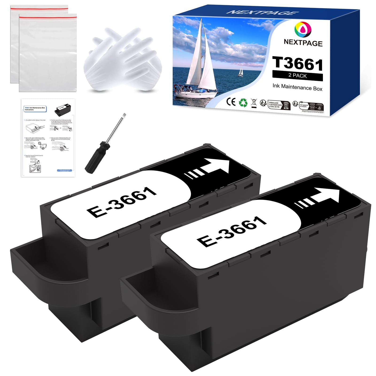 Nextpage T3661 Scatola di manutenzione C13T366100 Compatibile con Epson Xp 6000 XP-8500 XP-8505 XP-8600 XP‑8605 XP-15000 XP-6000 XP-6001 XP-6005 XP-6100 XP-6105 XP-9705 Stampante (T366) 61 scatola di