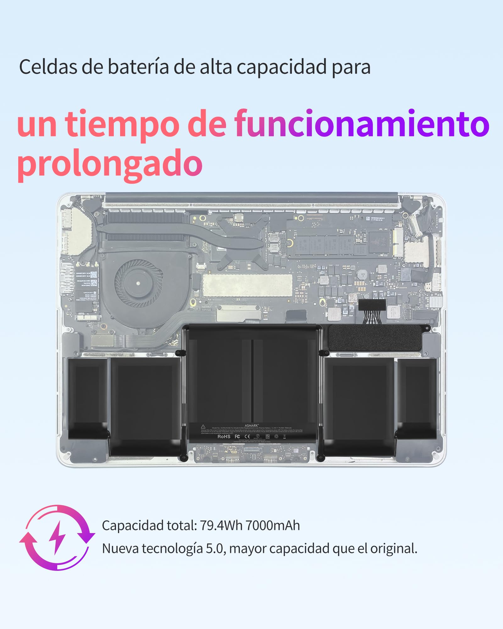 ASMARK Bateria MacBook Pro A1502 per 13 Pulgadas (principios de 2015, Mediados de 2014, Finales de 2013) Retina Batería A1493/1582 Battery