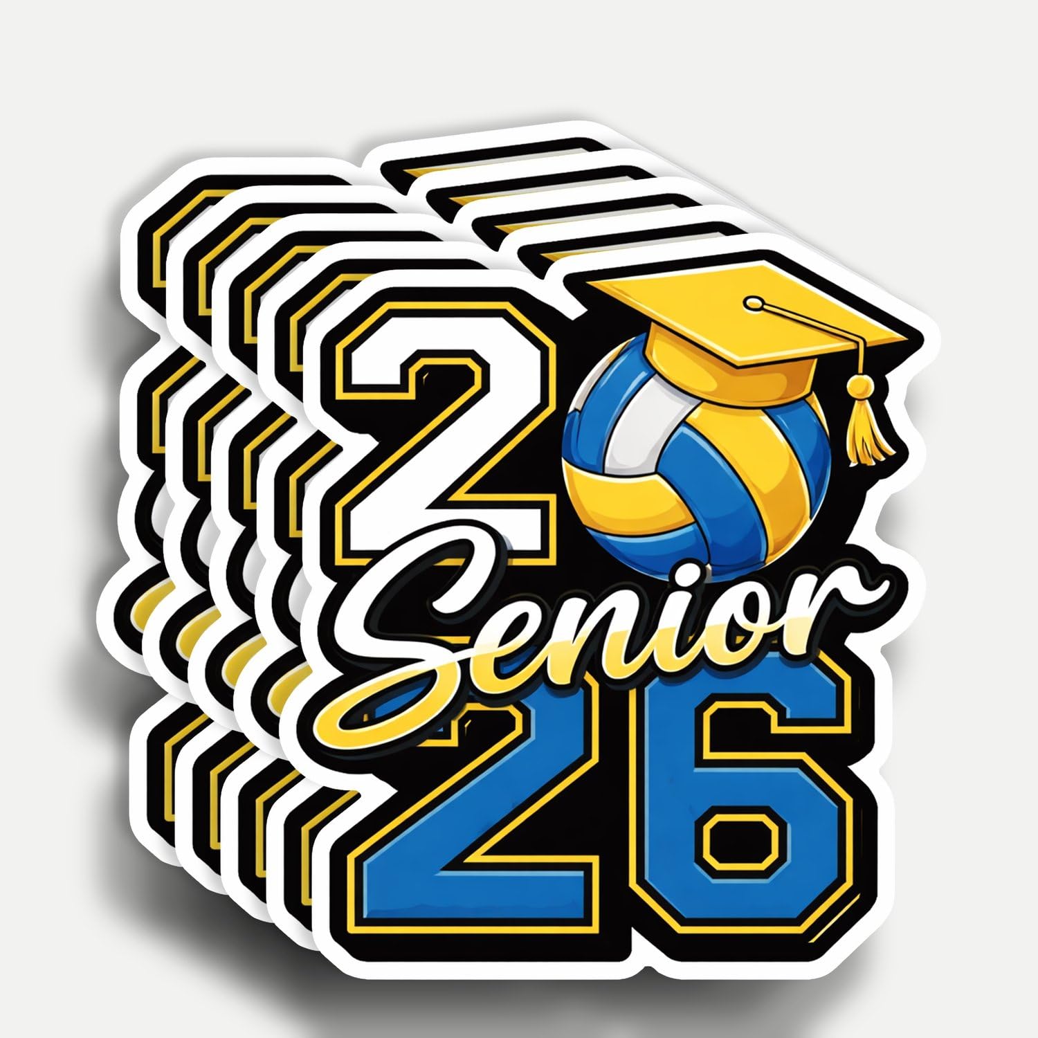 Photo 1 of (5Pcs) Senior 2026 Volleyball Stickers 3 inch, Graduation Cap Class of 2026 Sticker, Volleyball Senior Gifts Waterproof Vinyl Decal for Laptop, Water Bottles, Car, Phone
