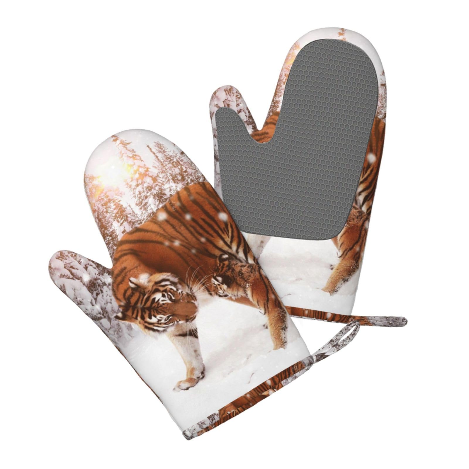 Aqrjlpo Women's Tiger Silicone Oven Mitts Set 2Pcs, Printed Heat Resistant Non-Slip Silicone Oven Gloves For Kitchen Cooking Baking Microwave