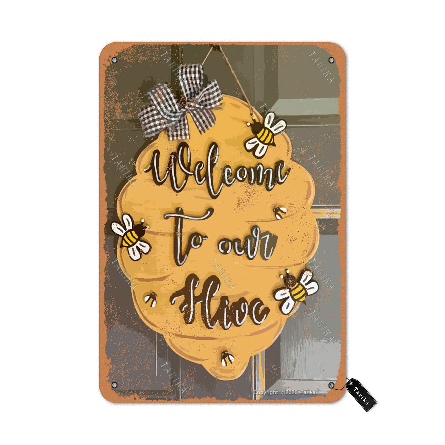 Tarika Welcome To Our Hive With Honey Bees Iron 8X12 Inch Vintage Look Decoration Art Sign For Home Kitchen Bathroom Farm Garden Garage Funny Wall Decor