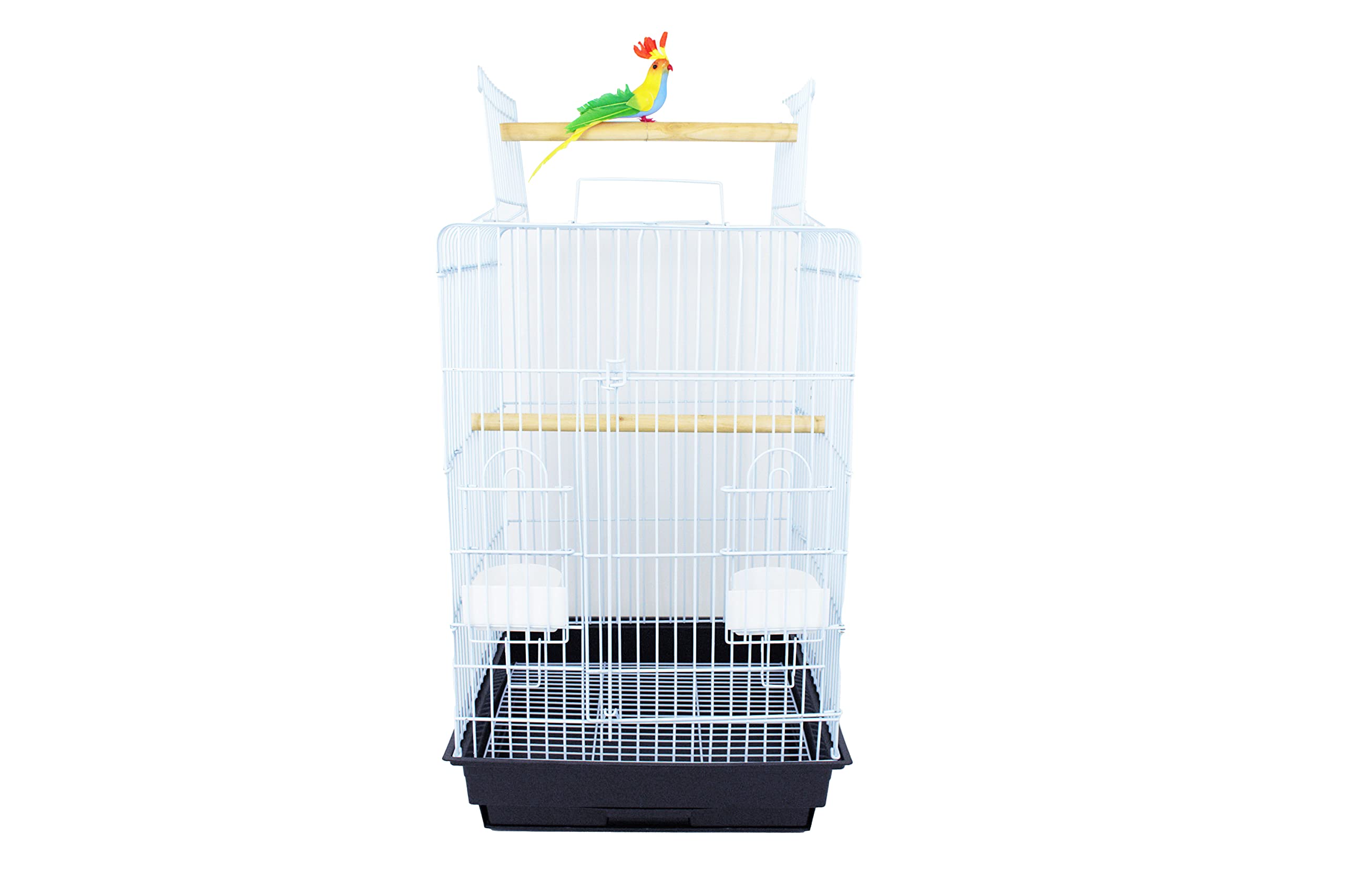 Pet's Solution - Gabbia Pappagallo Spaziosa con Verniciatura Bianca Atossica, Apribile, con Posatoi e Trespolo in Legno, 2 Mangiatoie e Vassoio Estraibile